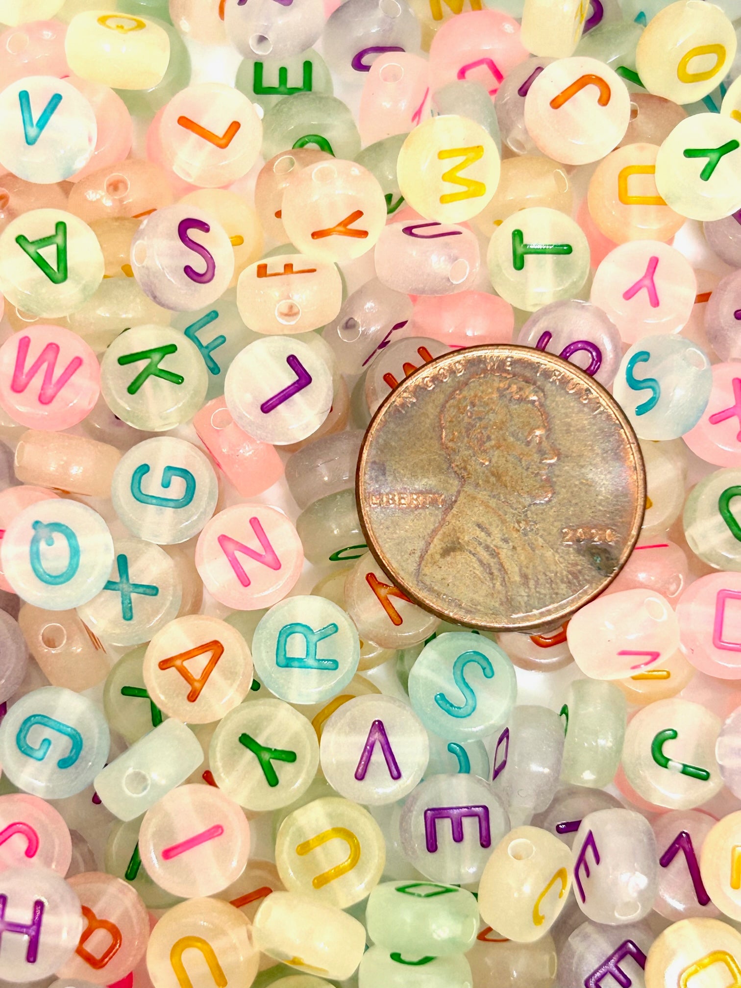 Rainbow Glow Dark Letter Beads