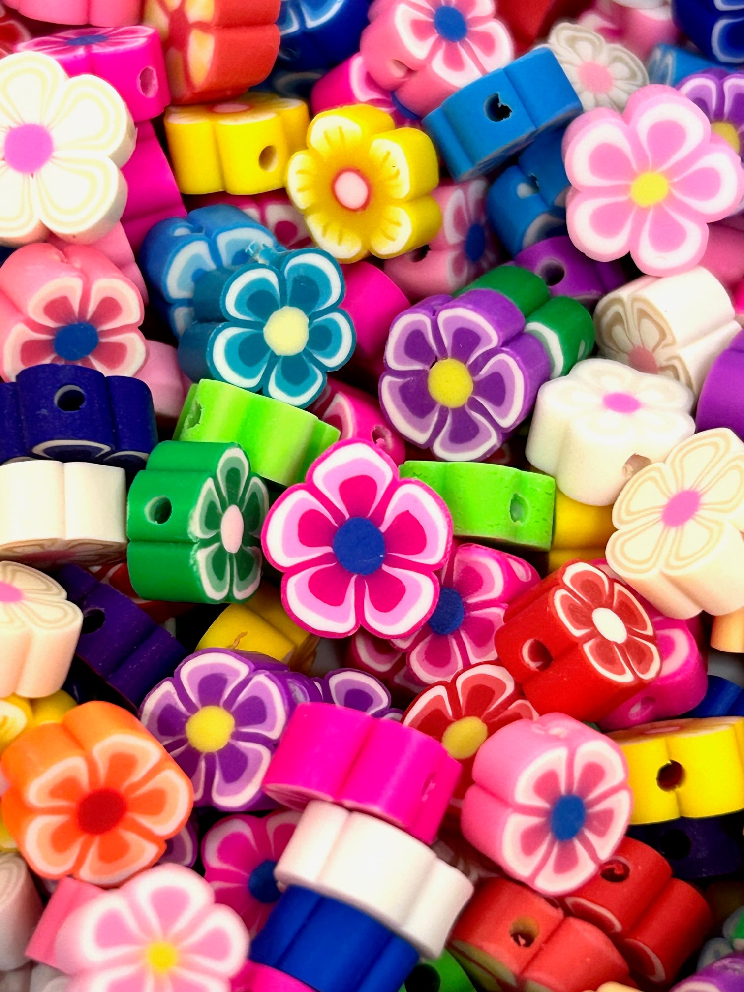Vibrant Polymer Clay Flower Beads, Handmade, Jewelry Making Supplies