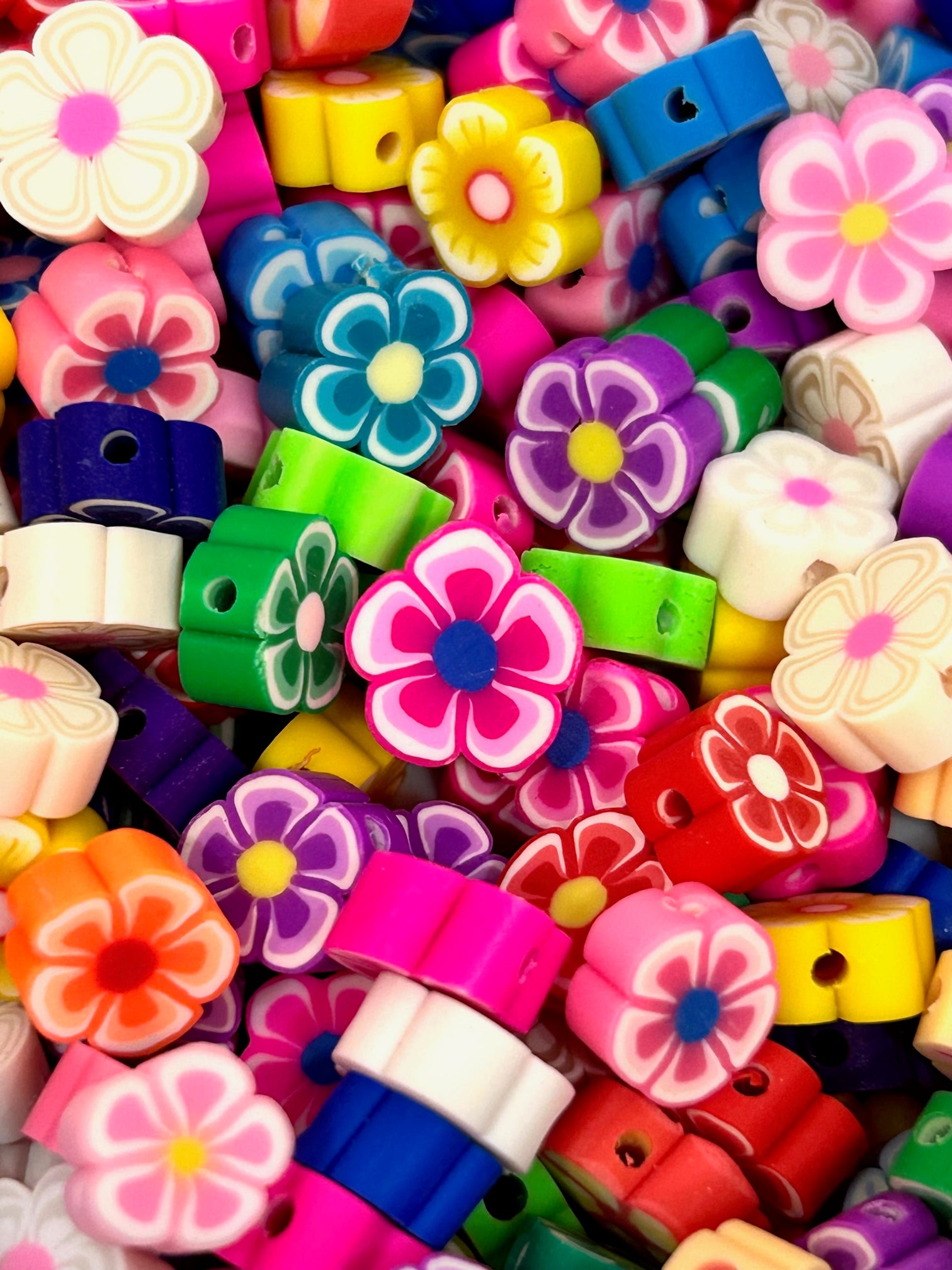 Vibrant Polymer Clay Flower Beads, Handmade, Jewelry Making Supplies