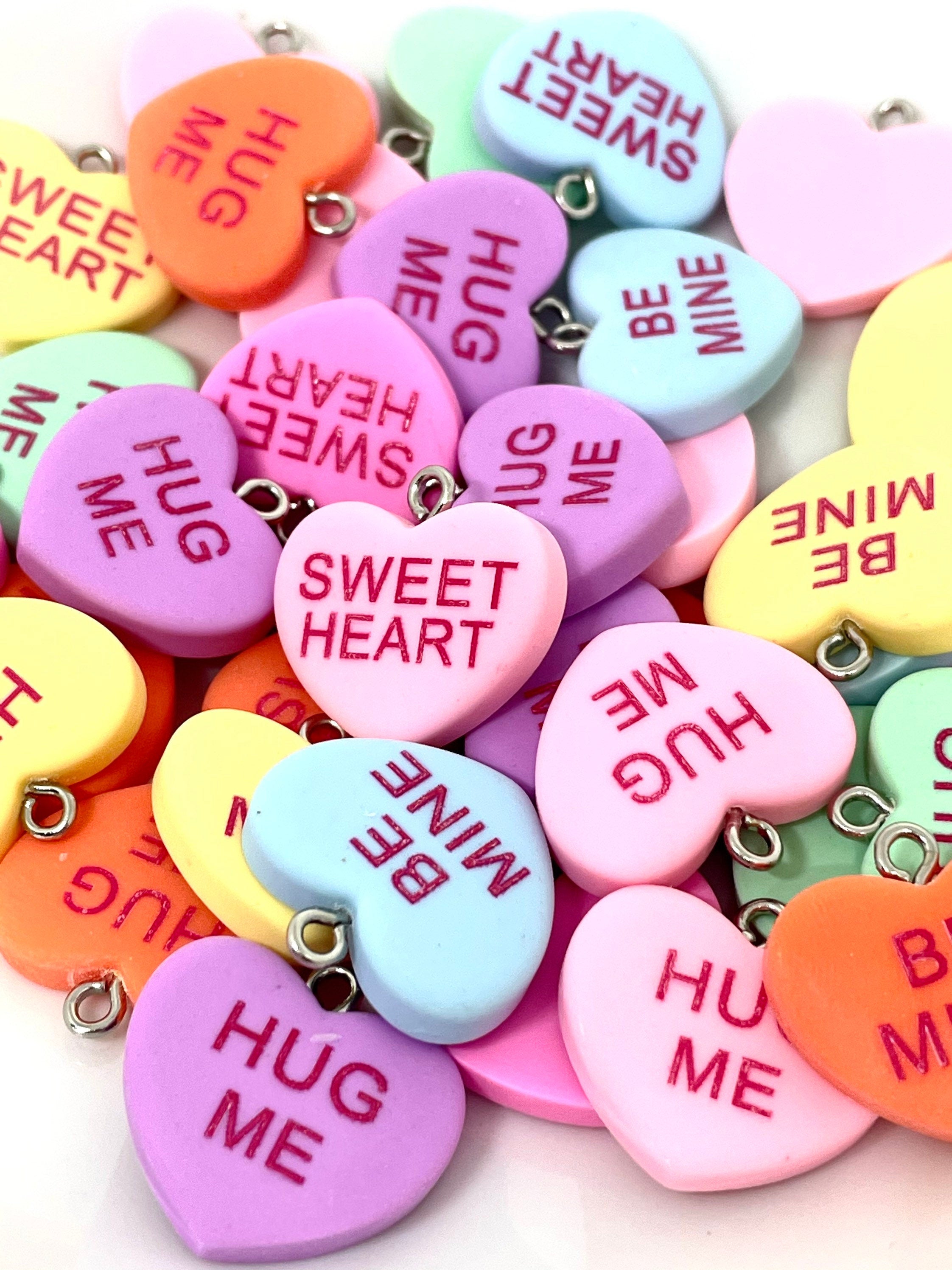 Cute Conversation Heart Candy Pendants, Candy Hearts, DIY Jewelry