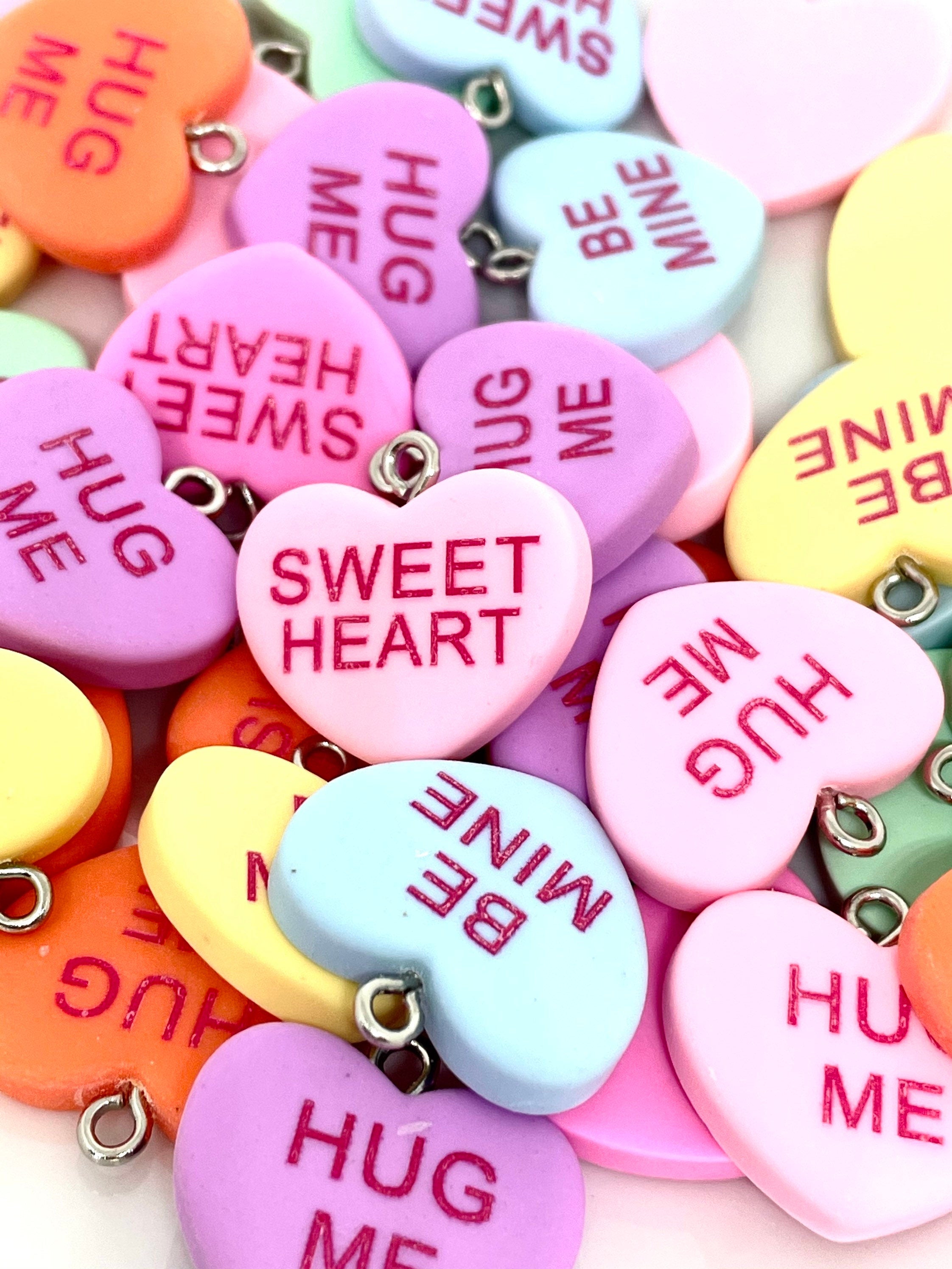 Cute Conversation Heart Candy Pendants, Candy Hearts, DIY Jewelry