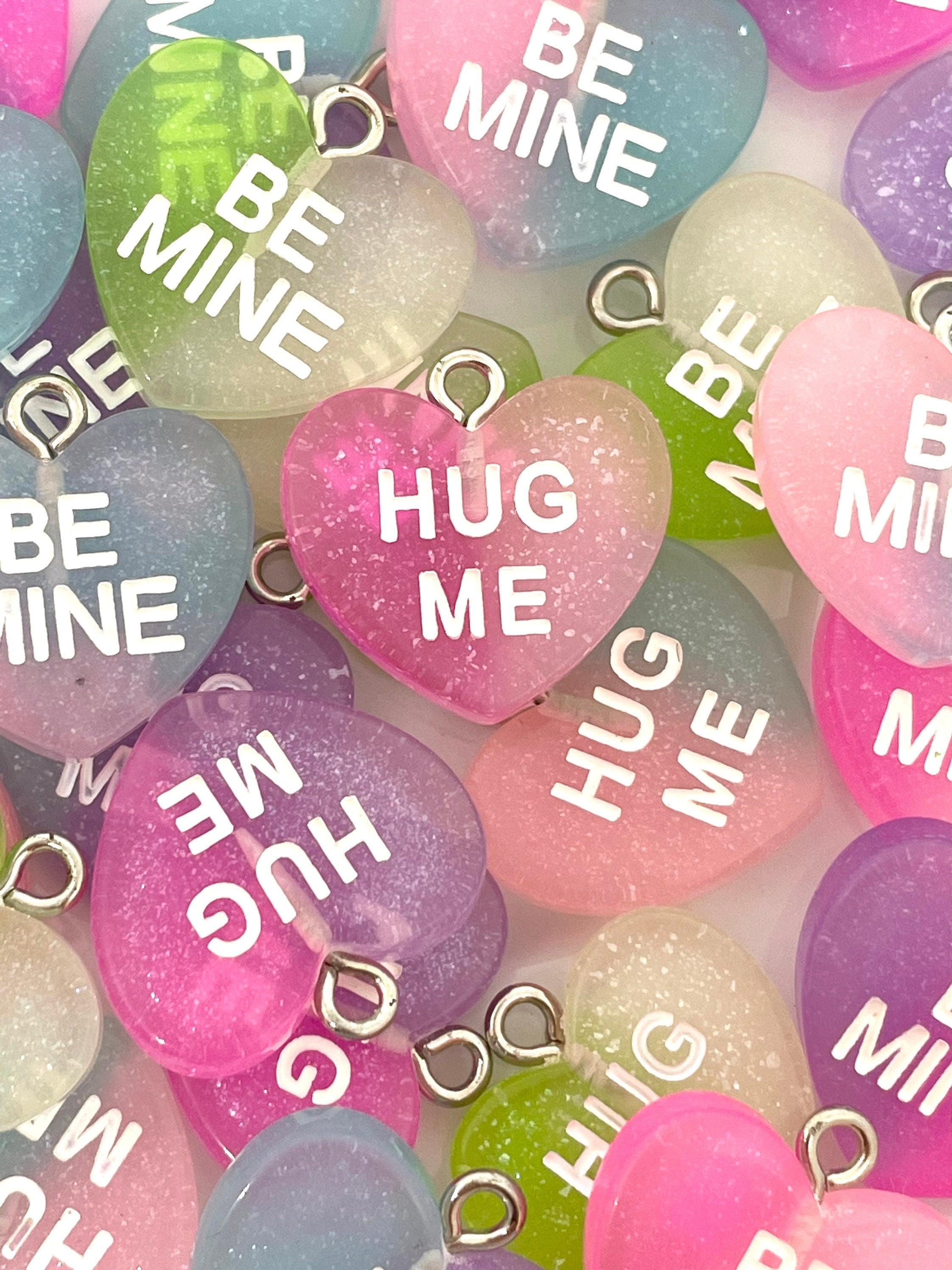 Valentines Day Conversation Heart Charms for Jewelry Making, Resin Heart Pendants, Valentine's Day Jewelry