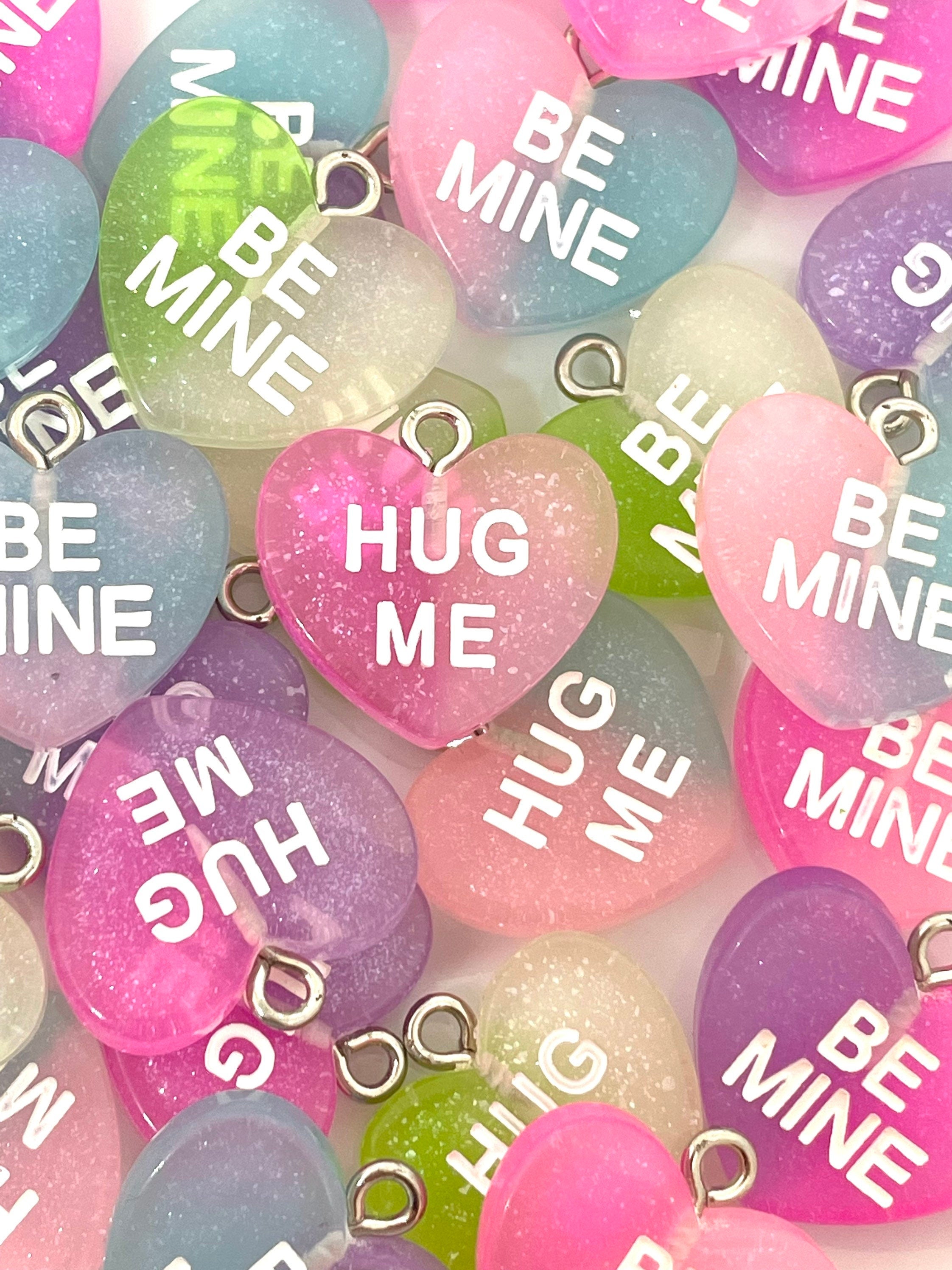 Valentines Day Conversation Heart Charms for Jewelry Making, Resin Heart Pendants, Valentine's Day Jewelry