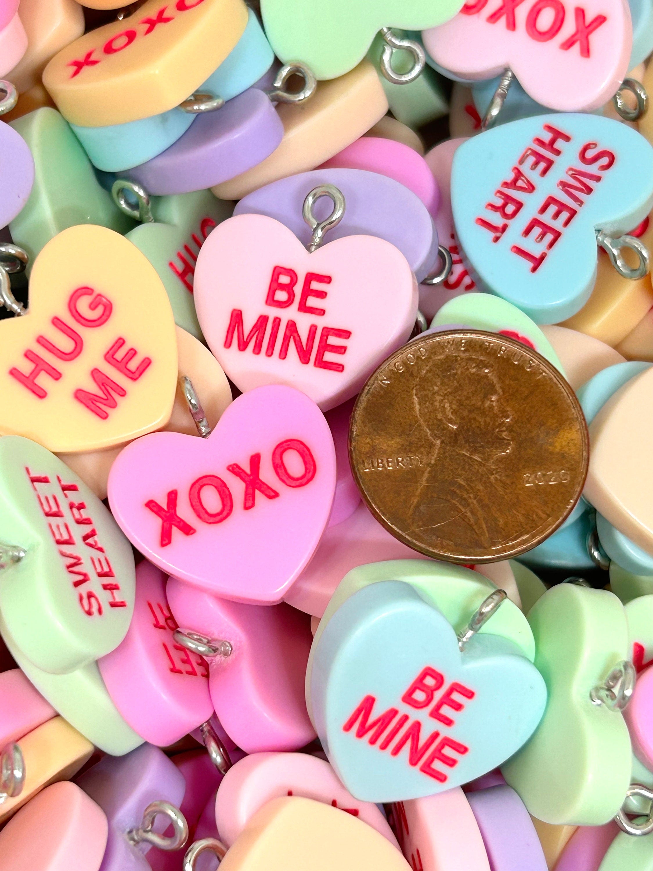 Valentine's Day Conversation Heart Charms, Candy Heart, Pendant, Bracelet, Jewelry