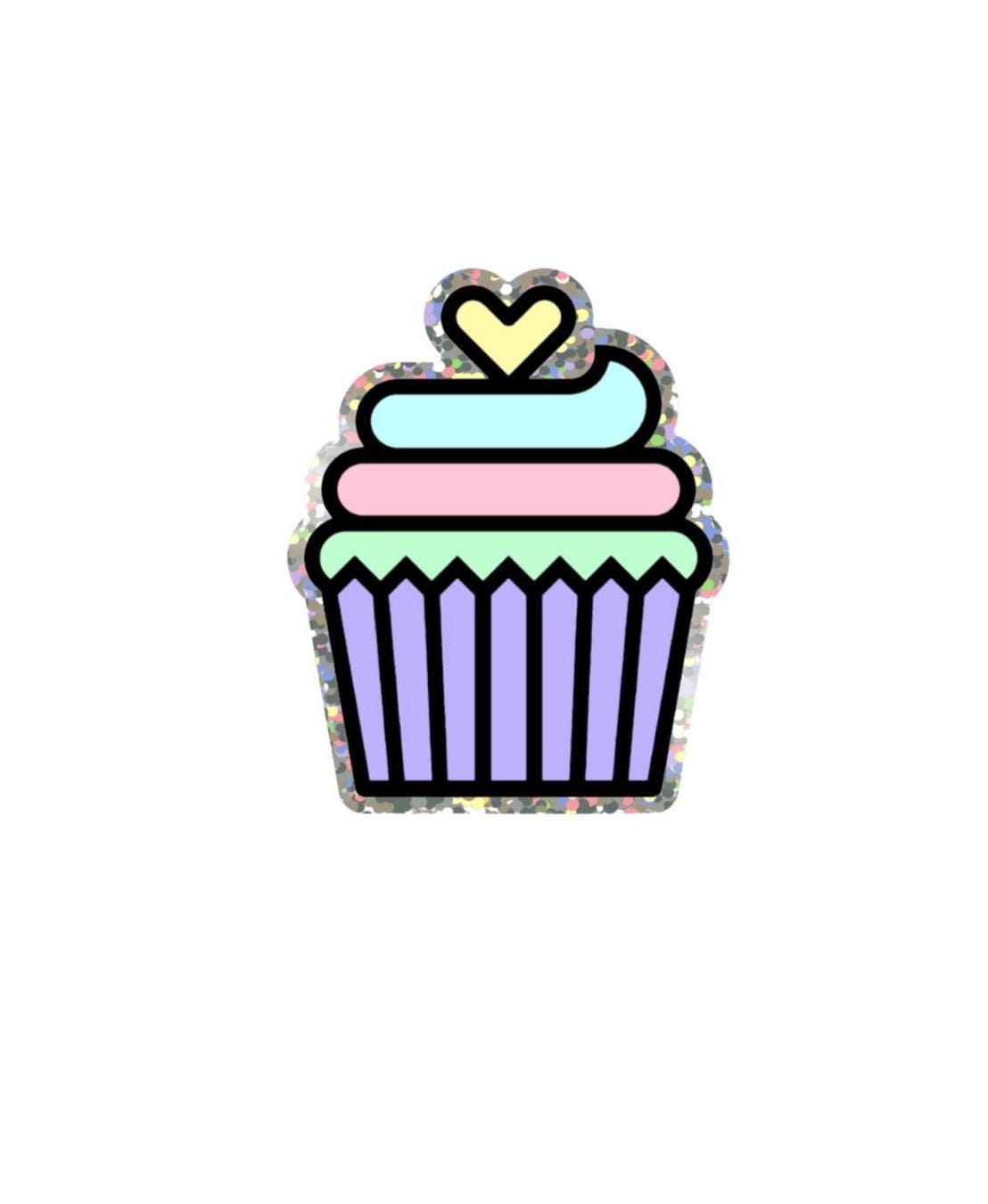 Kawaii Glitter Cupcake Sticker – Pastel Dessert Sticker for Laptops, Notebooks & Birthdays – Free Shipping!