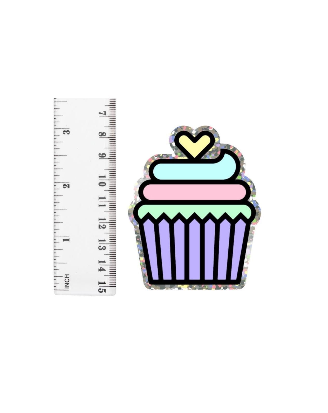 Kawaii Glitter Cupcake Sticker – Pastel Dessert Sticker for Laptops, Notebooks & Birthdays – Free Shipping!