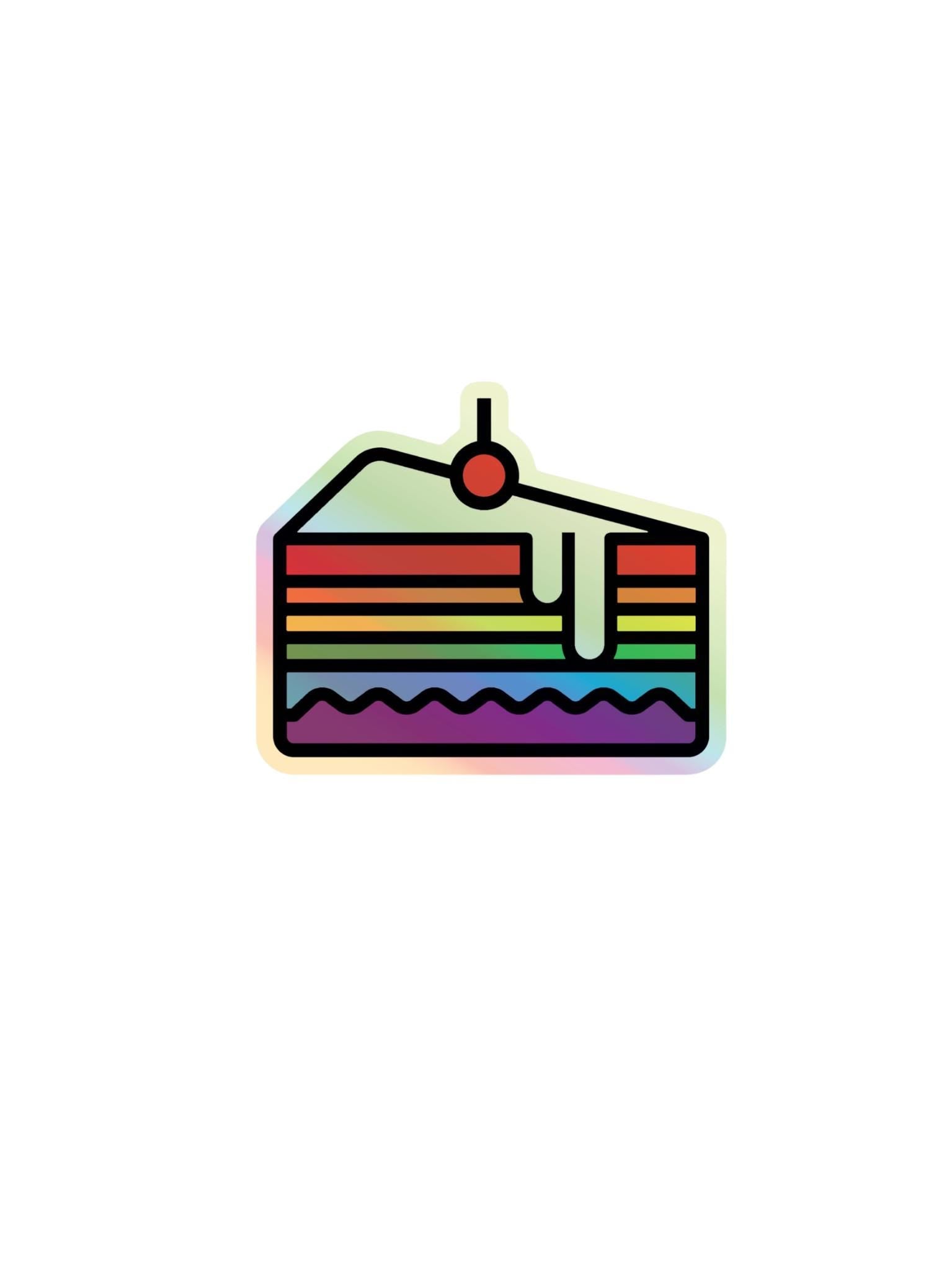 Holographic Rainbow Cake Sticker β Cute Dessert Sticker for Water Bottle, Laptop, or Journal β Kawaii Bakery Aesthetic β Free Shipping