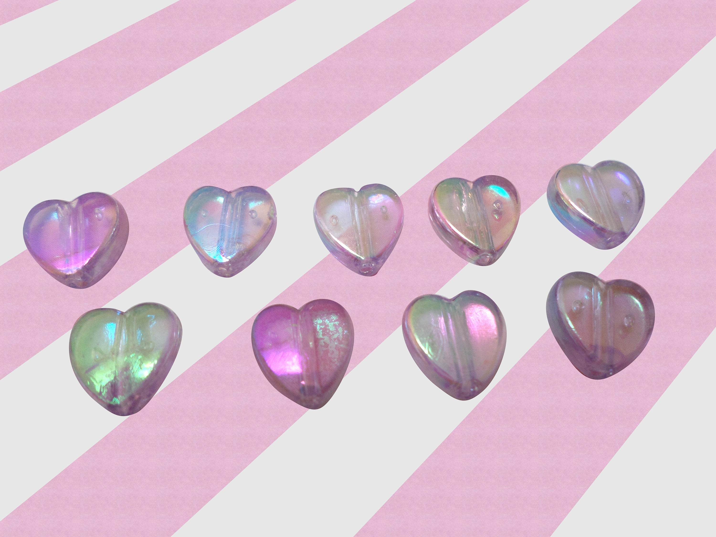 Shimmery Mermaid Purple Heart Beads, Acrylic Beads, 100pc set