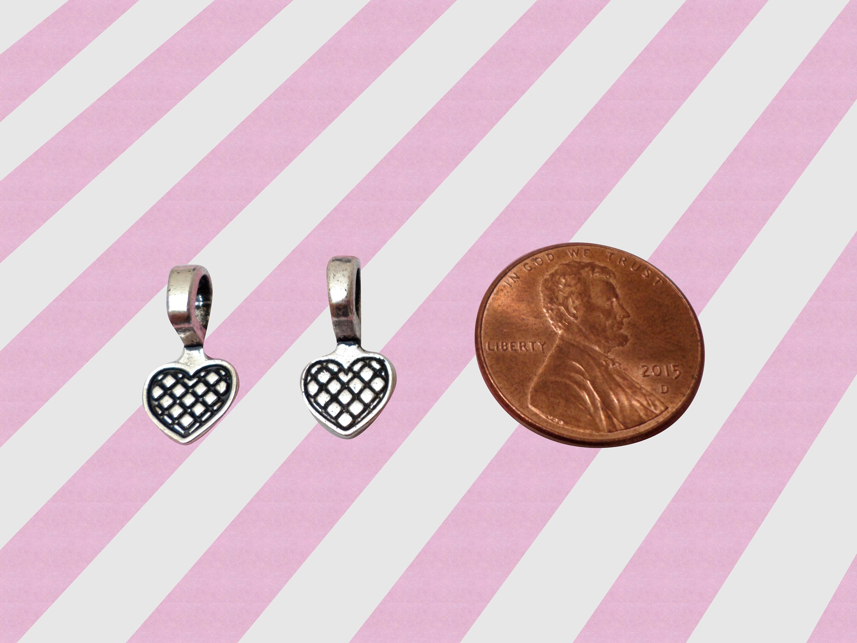 DIY Silver Heart Bails for Jewelry, 10 piece set
