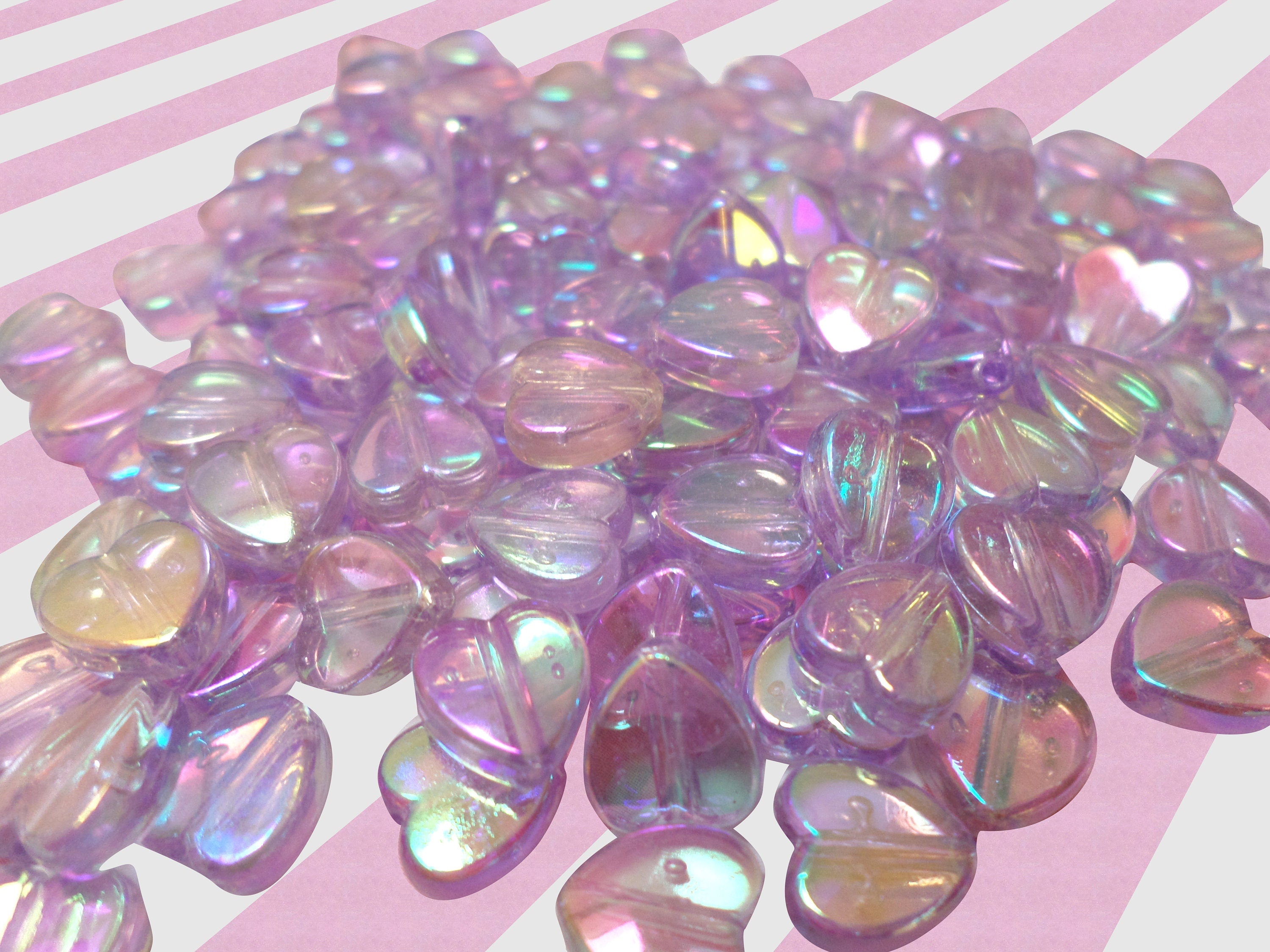 Shimmery Mermaid Purple Heart Beads, Acrylic Beads, 100pc set