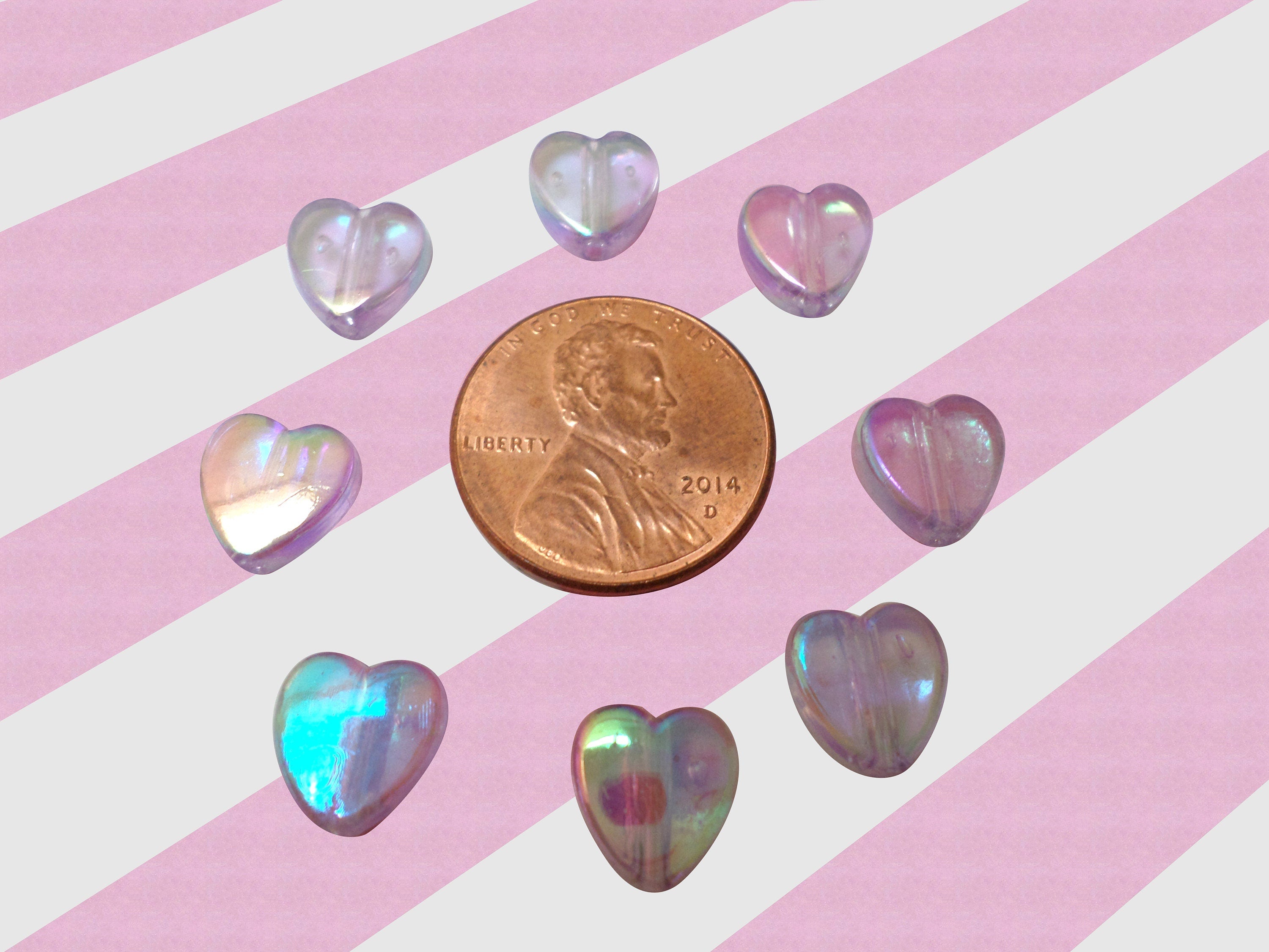 Shimmery Mermaid Purple Heart Beads, Acrylic Beads, 100pc set
