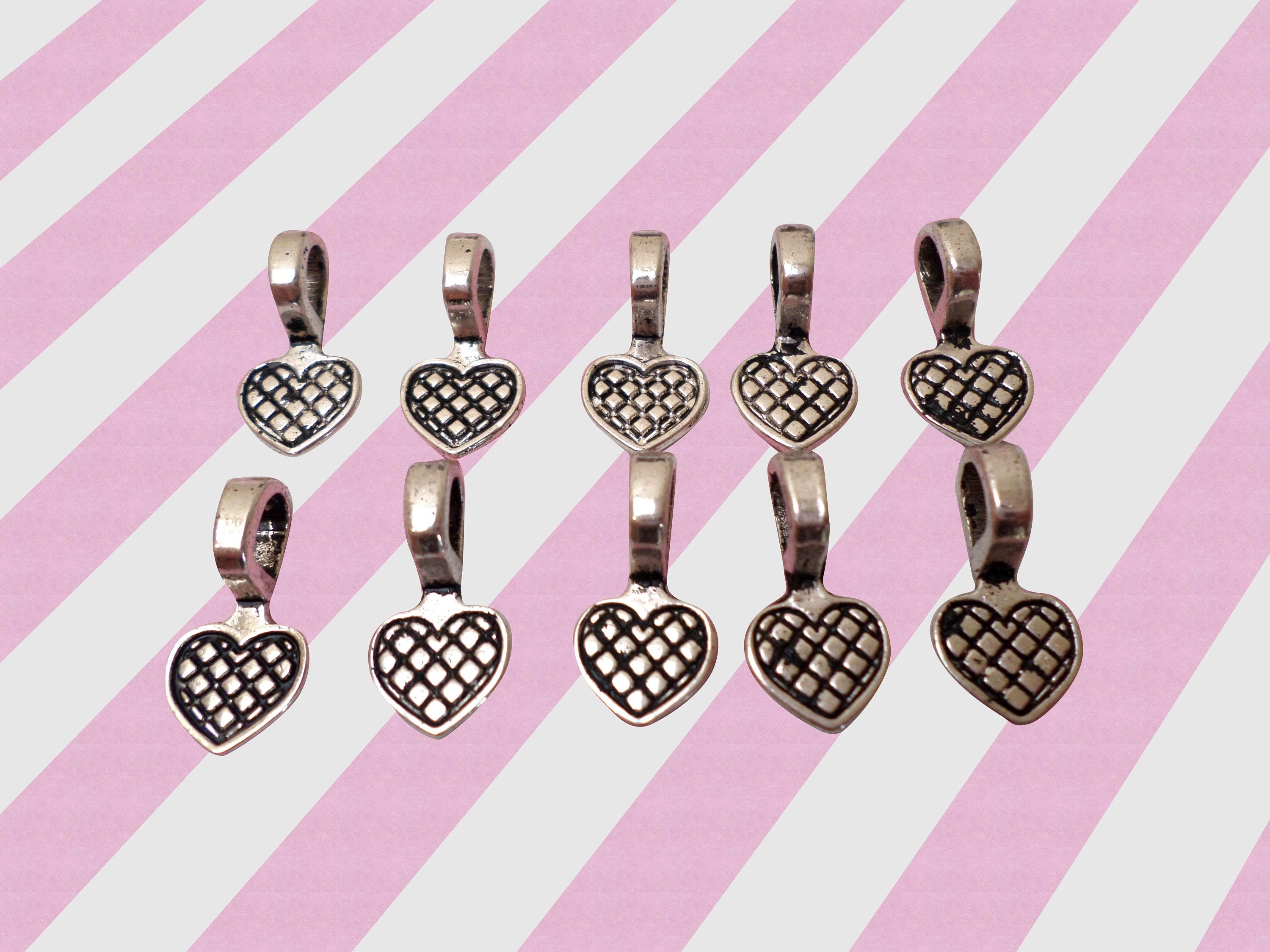 DIY Silver Heart Bails for Jewelry, 10 piece set