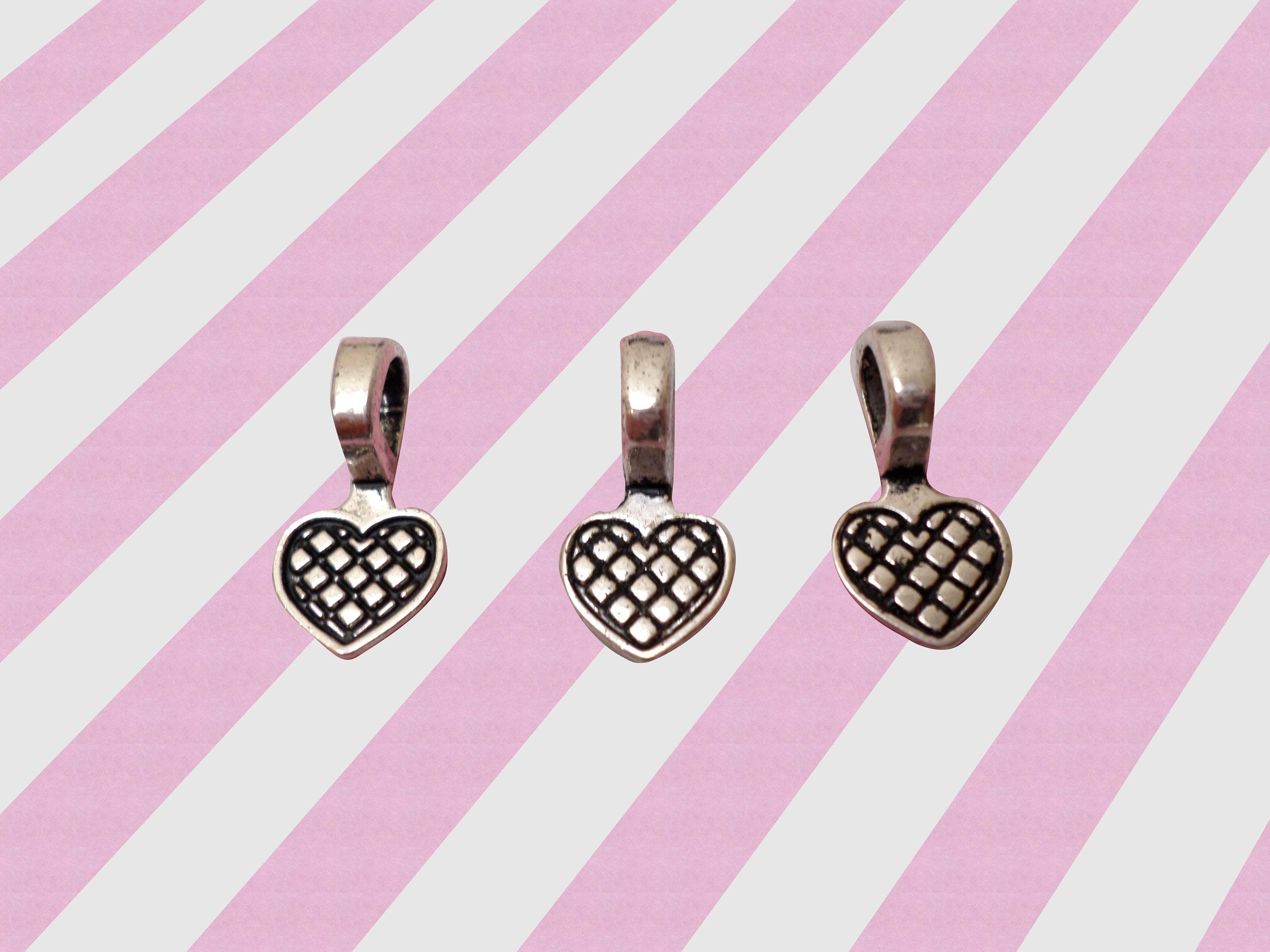 DIY Silver Heart Bails for Jewelry, 10 piece set