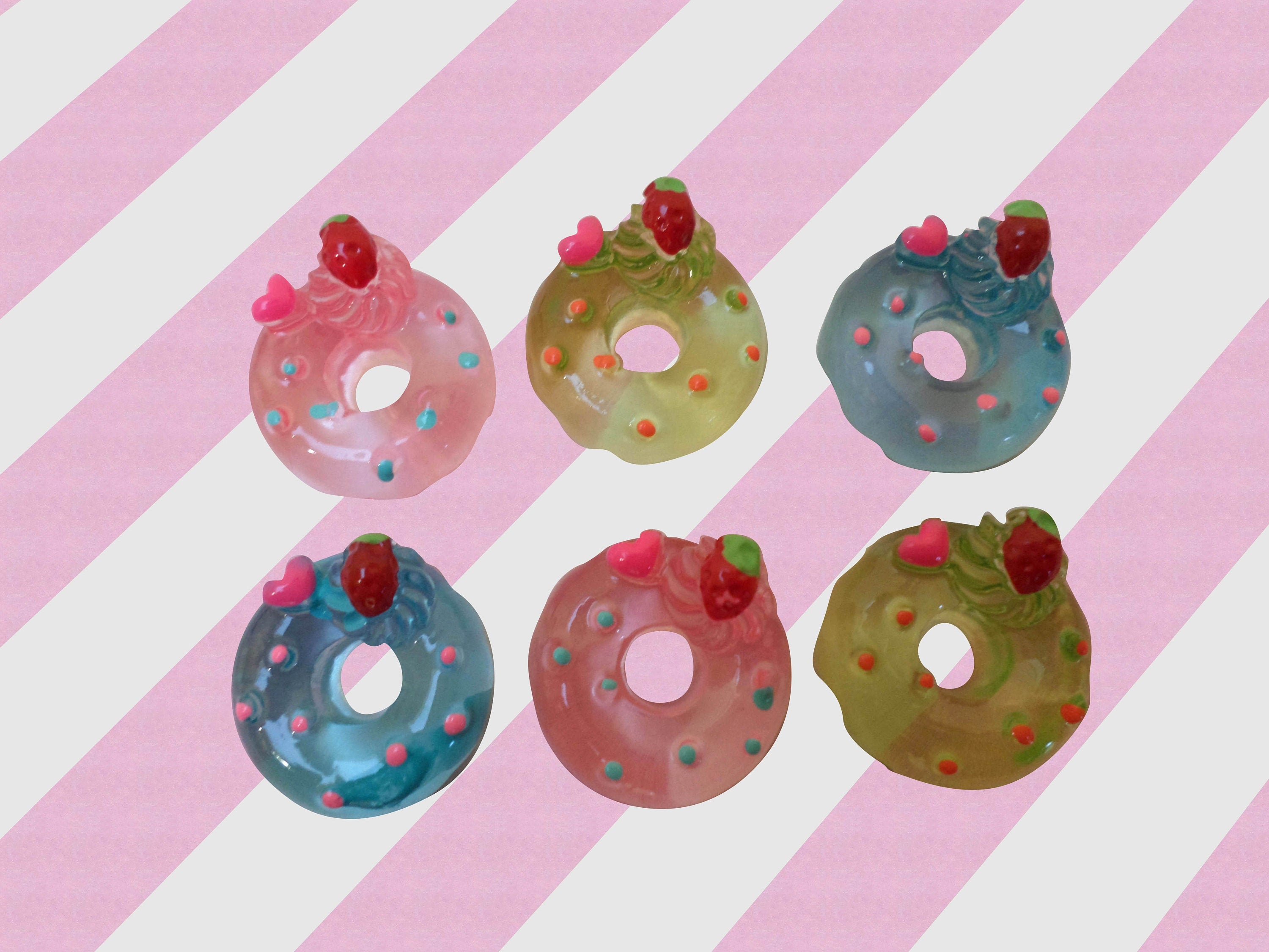 Kawaii Donut Decoden Cabochons, 6 pc set