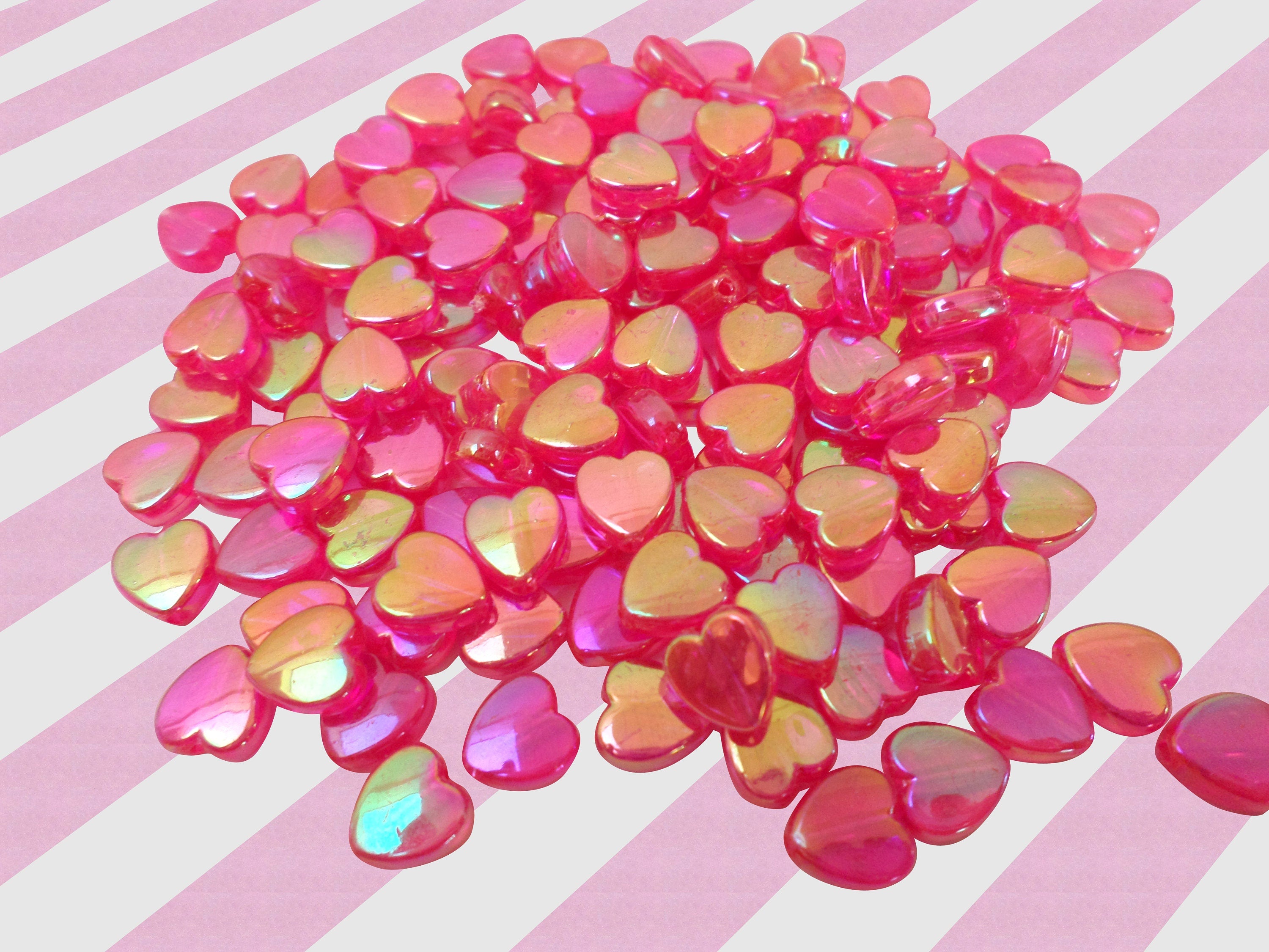 Shimmery Mermaid Red Heart Beads, Acrylic Beads