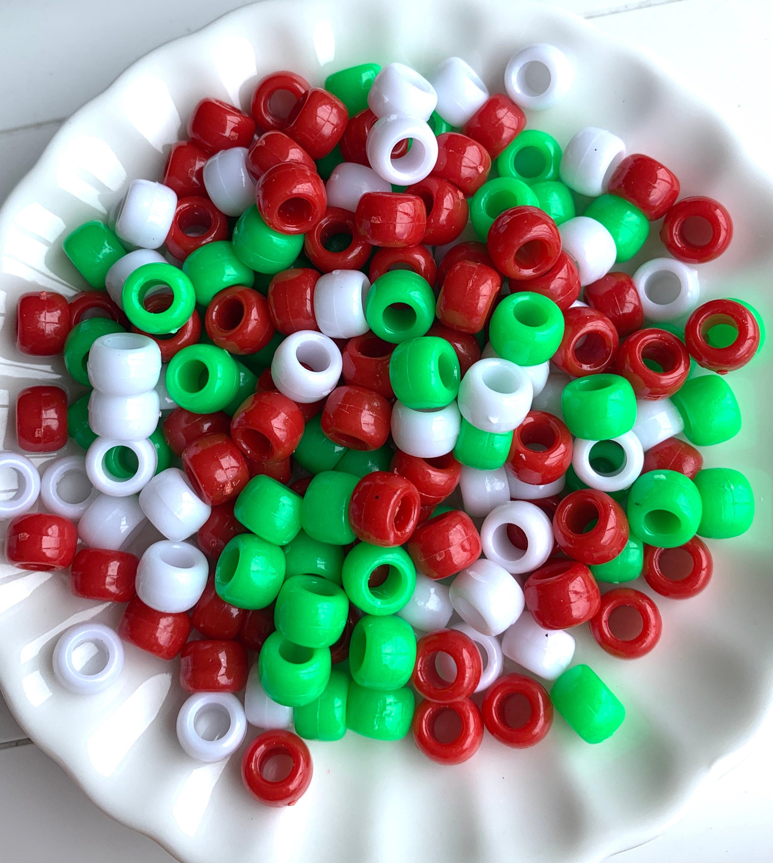 Christmas Pony Beads, Christmas Kandi Beads for Garland, Holiday Barrel Beads for Jewelry Making, Christmas Colored Beads