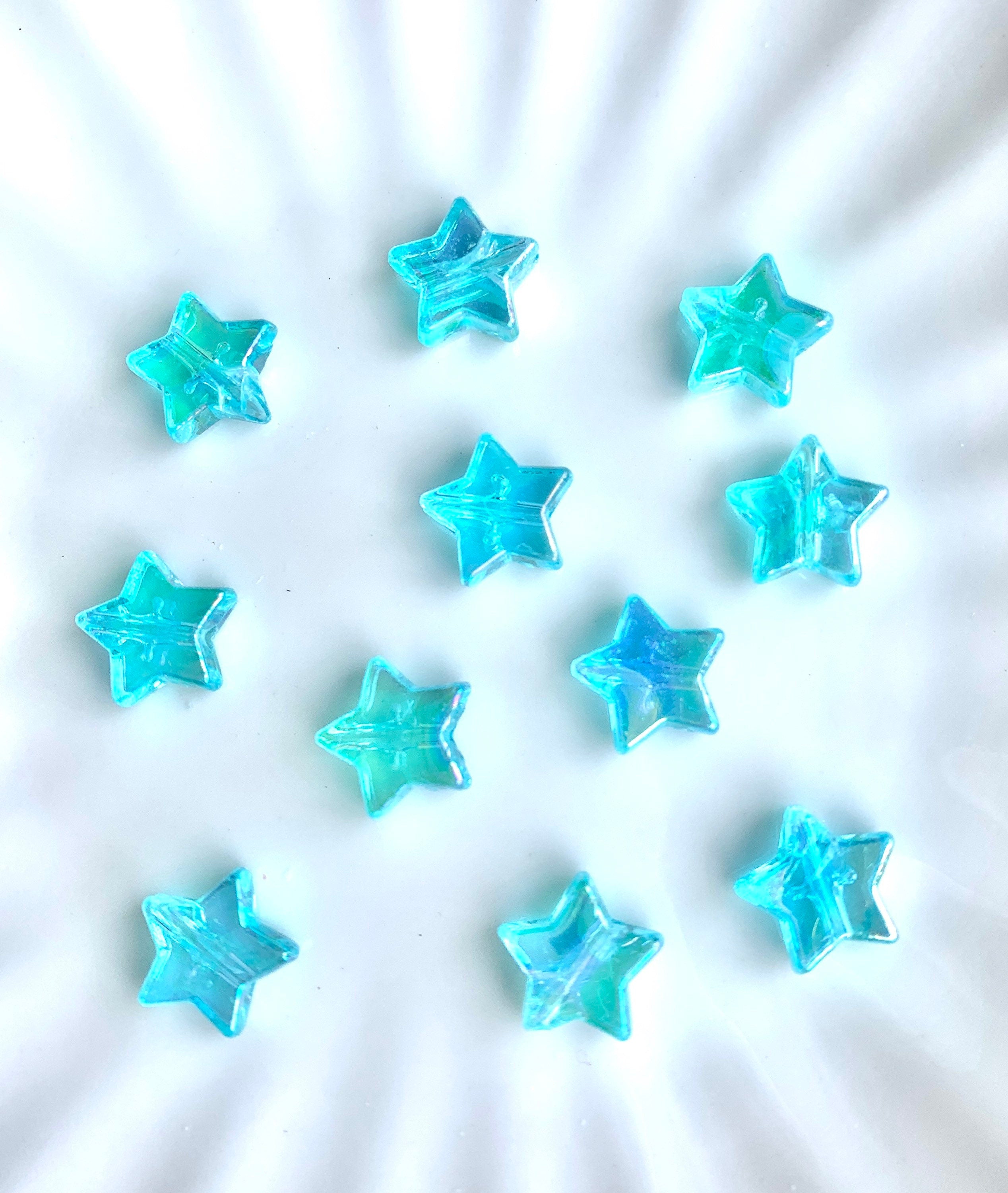 Shimmery Aqua Blue Star Beads, Acrylic Beads, 100pc set