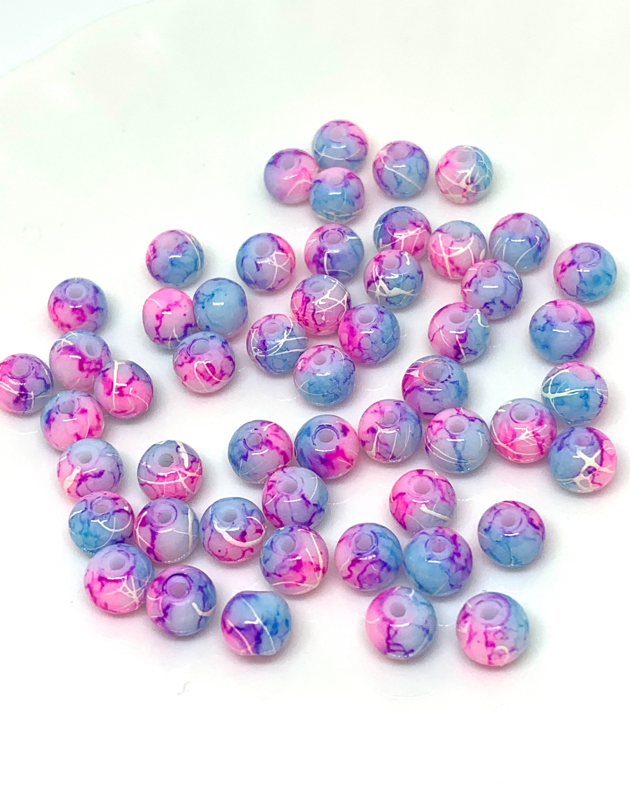 Pink and Blue Tie Dye Beads, Unique Beads, Mermaid Beads for Necklace, Mermaid Beads for Bracelet, Unique Beads 4mm, 6mm Beads