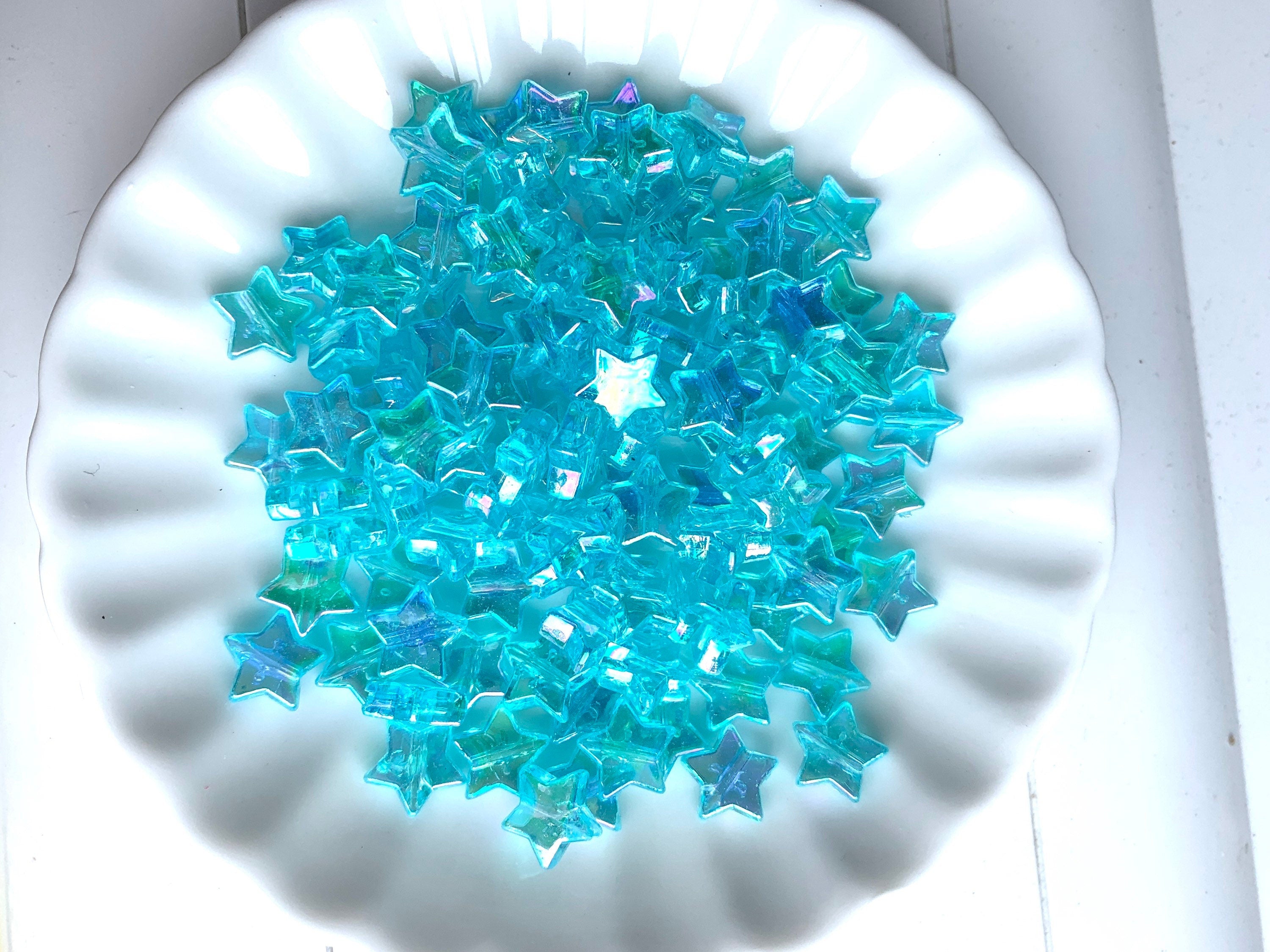 Shimmery Aqua Blue Star Beads, Acrylic Beads, 100pc set