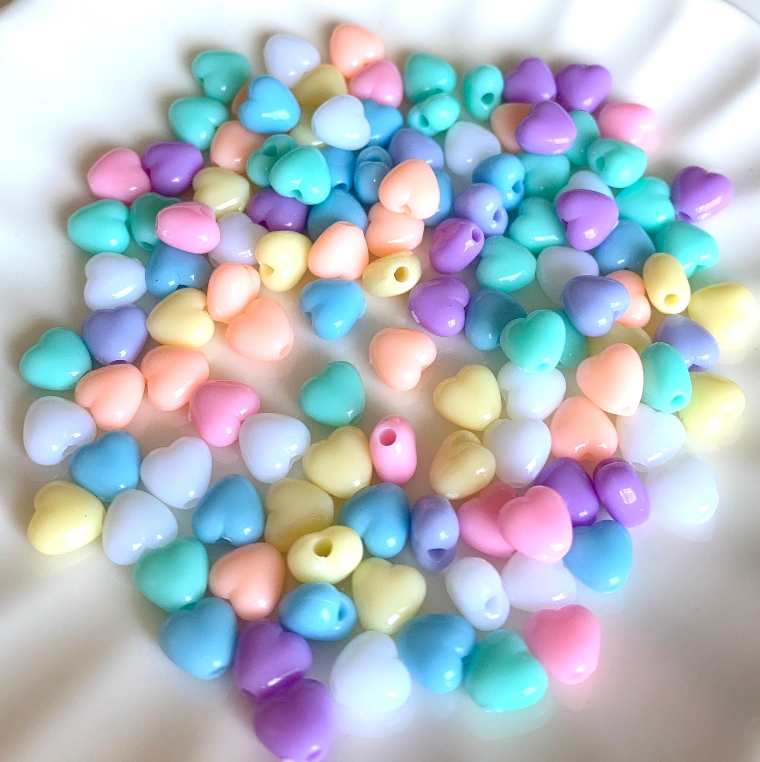 Tiny Beads, Heart Beads, Pastel Beads, Pastel Heart Beads, 7mm Beads, Fairy Kei Beads, Yume Kawaii, Yaami Kawaii Beads, Pastel Bead Set