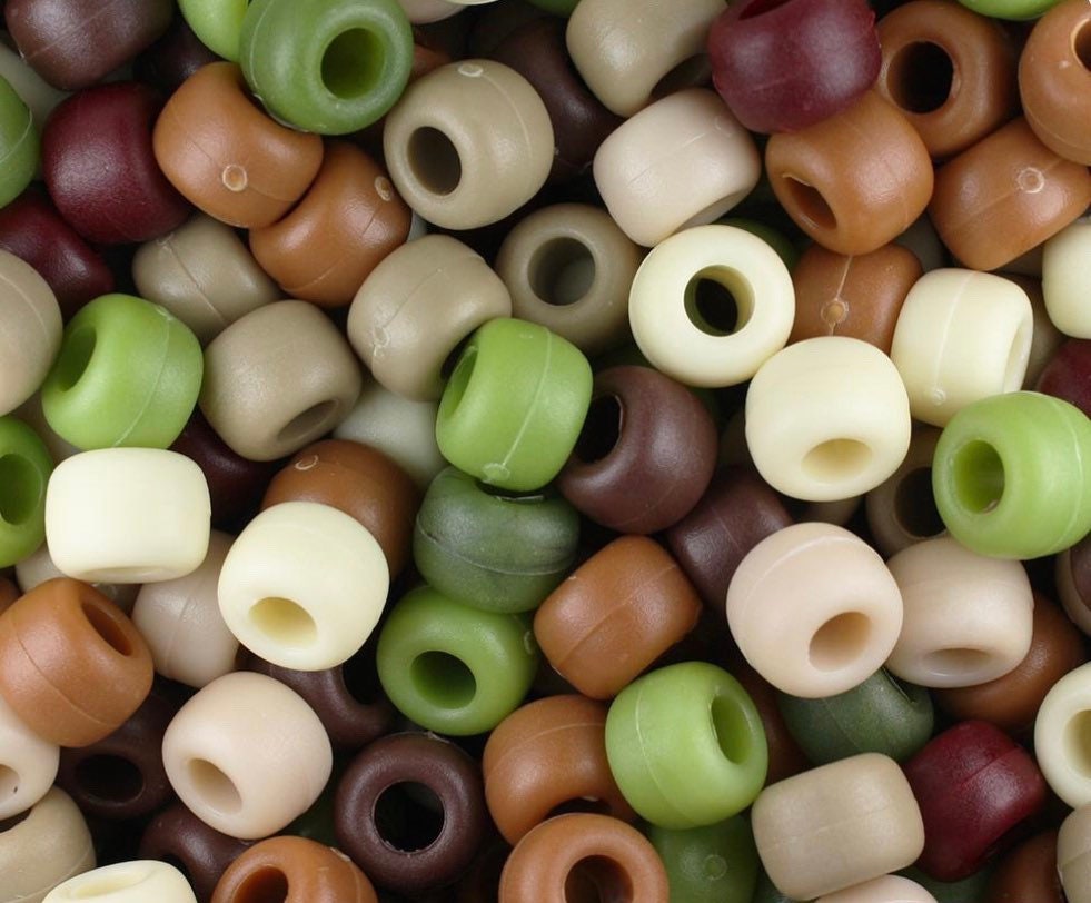 Green Camo Mix Matte Pony Beads, Spacer Beads, Barrel beads, Kandi Beads