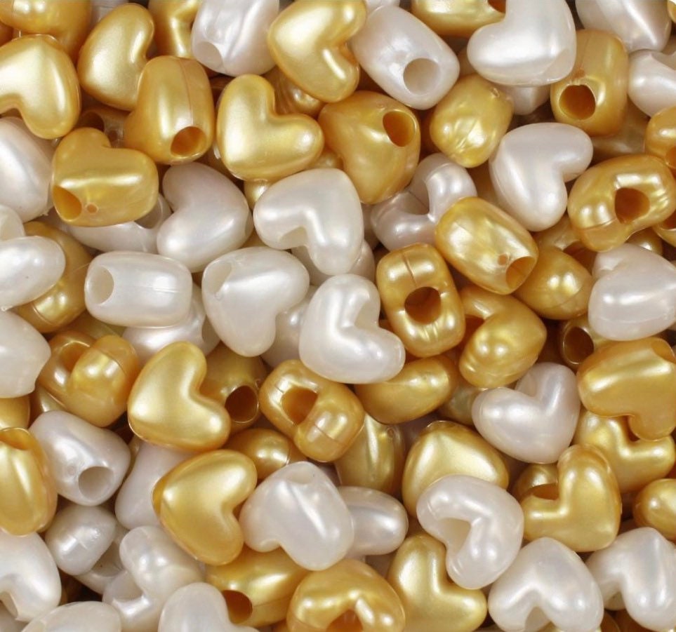 Celebration Mix Gold Heart Beads, Pony Beads, Heart beads, Spacer Beads