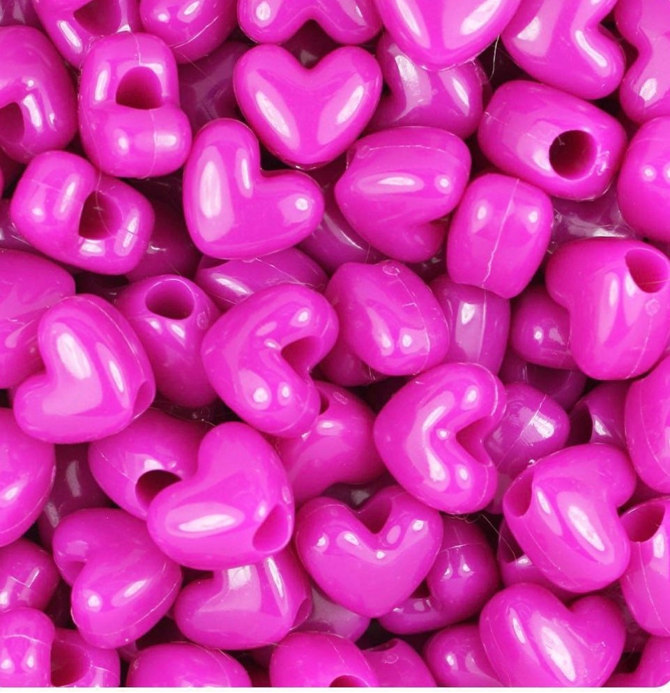 Dark Pink Heart Beads, Kandi Beads, Heart beads, Spacer Beads, pony beads