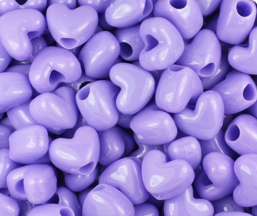 Baby Purple Heart Kandi Beads, lavender Pony Beads, Heart beads, Spacer Beads
