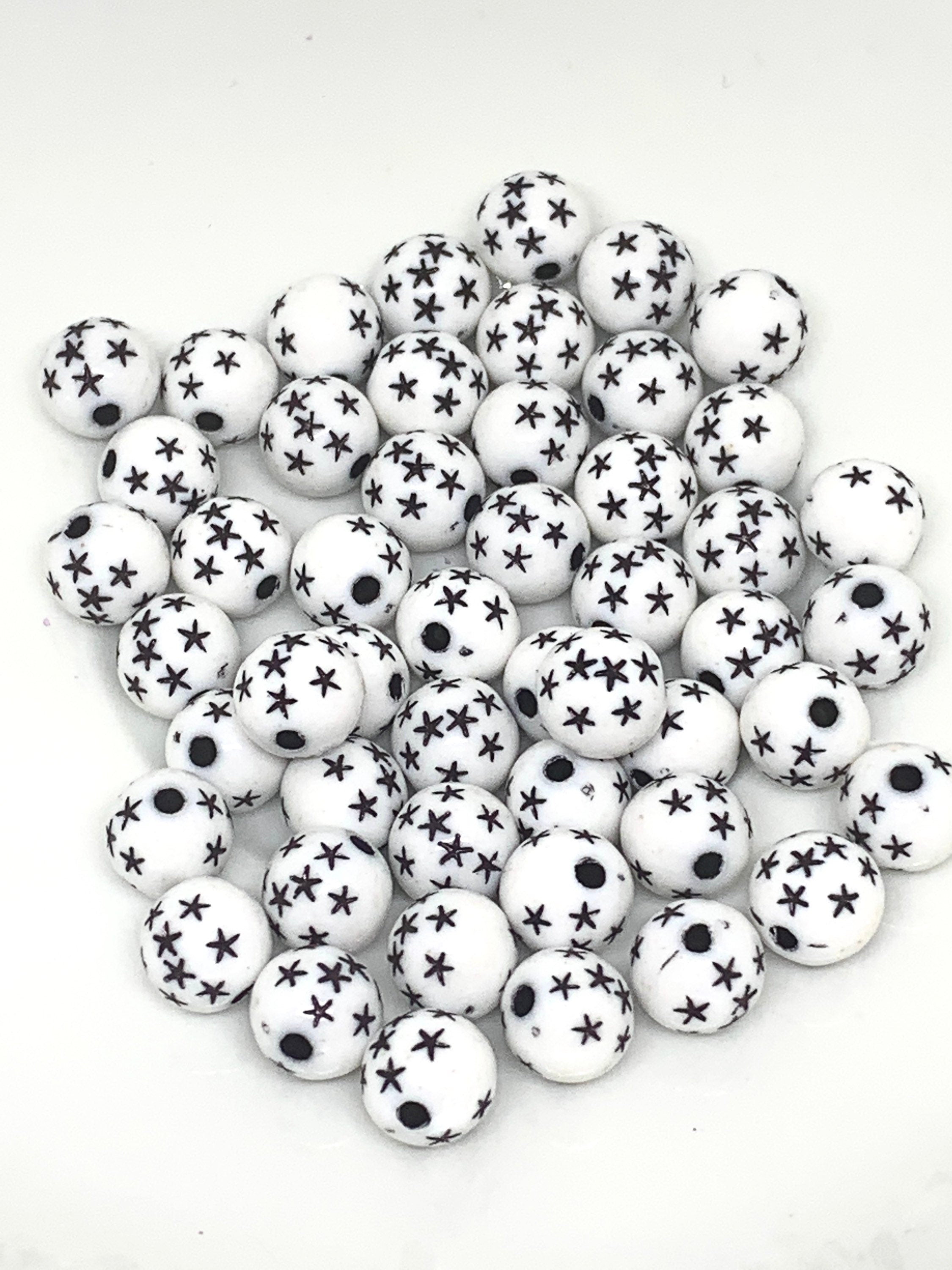 White Star Beads, Round Beads, Spacer Beads, Unique Beads, Mod Beads for Jewelry Making