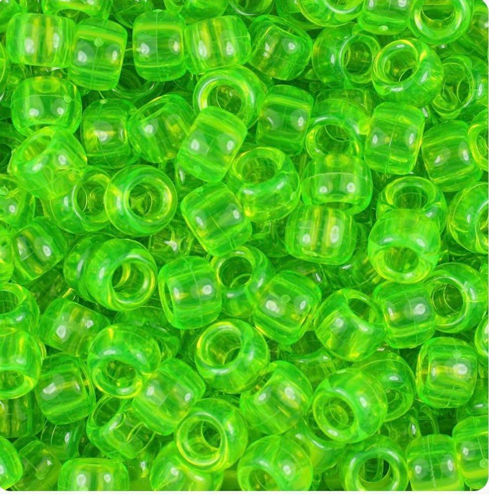 Translucent Lime Green Pony Beads, Spacer Beads, Barrel beads, DIY Kandi Beads