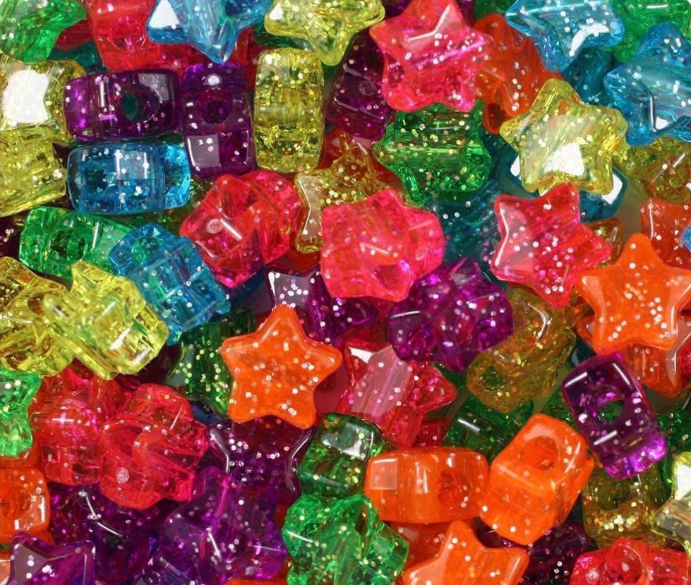 Glitter Star Bead Mix, Pony Beads Large Hole, 13mm Beads, Jelly Beads