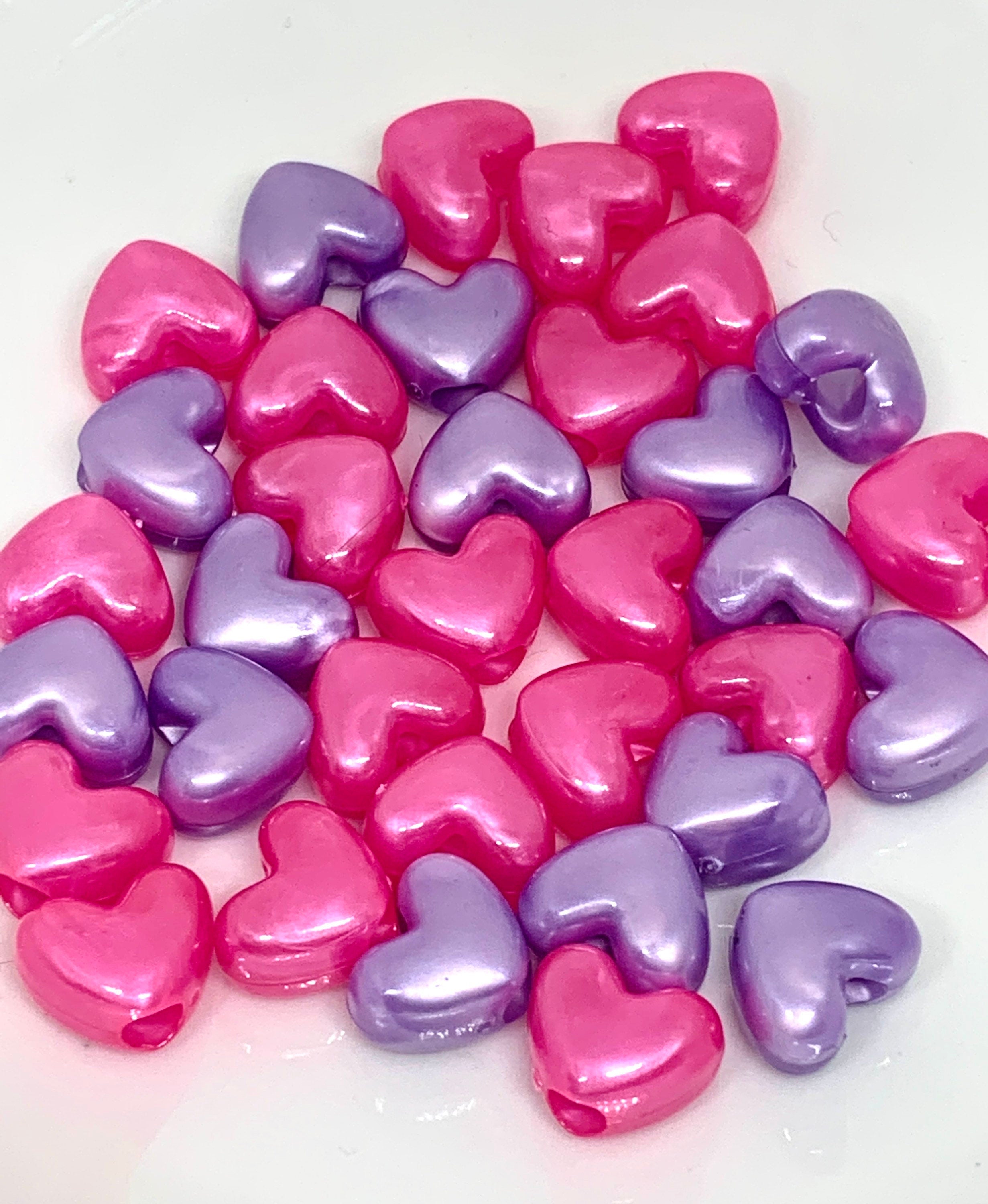 Pastel Cutie Mix, Pink and Purple Heart Beads, Kandi Beads, Heart beads, Spacer Beads, Pastel Mix DIY