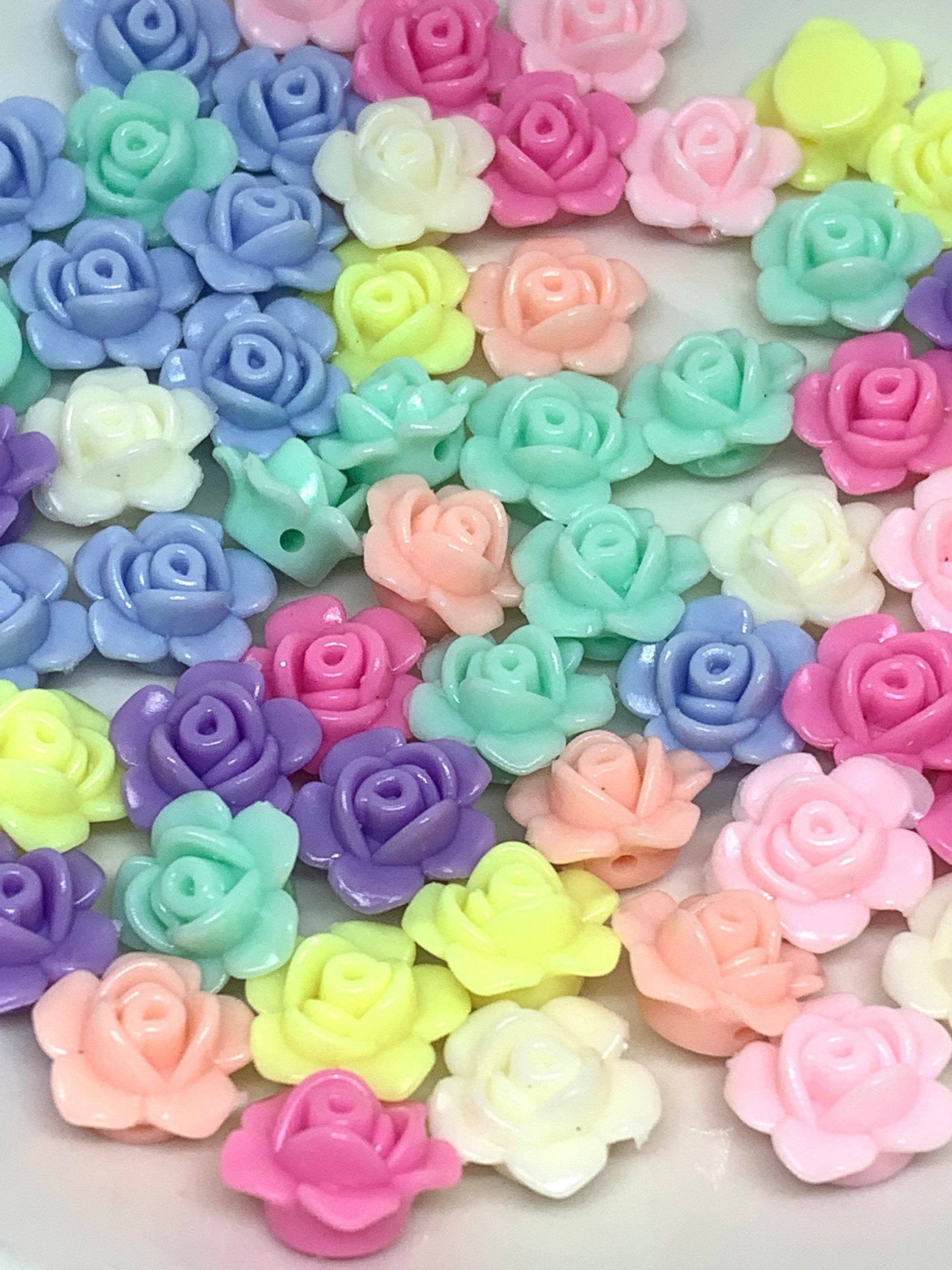 Cute Pastel Rose Beads, Spacer Beads, DIY Flower Beads