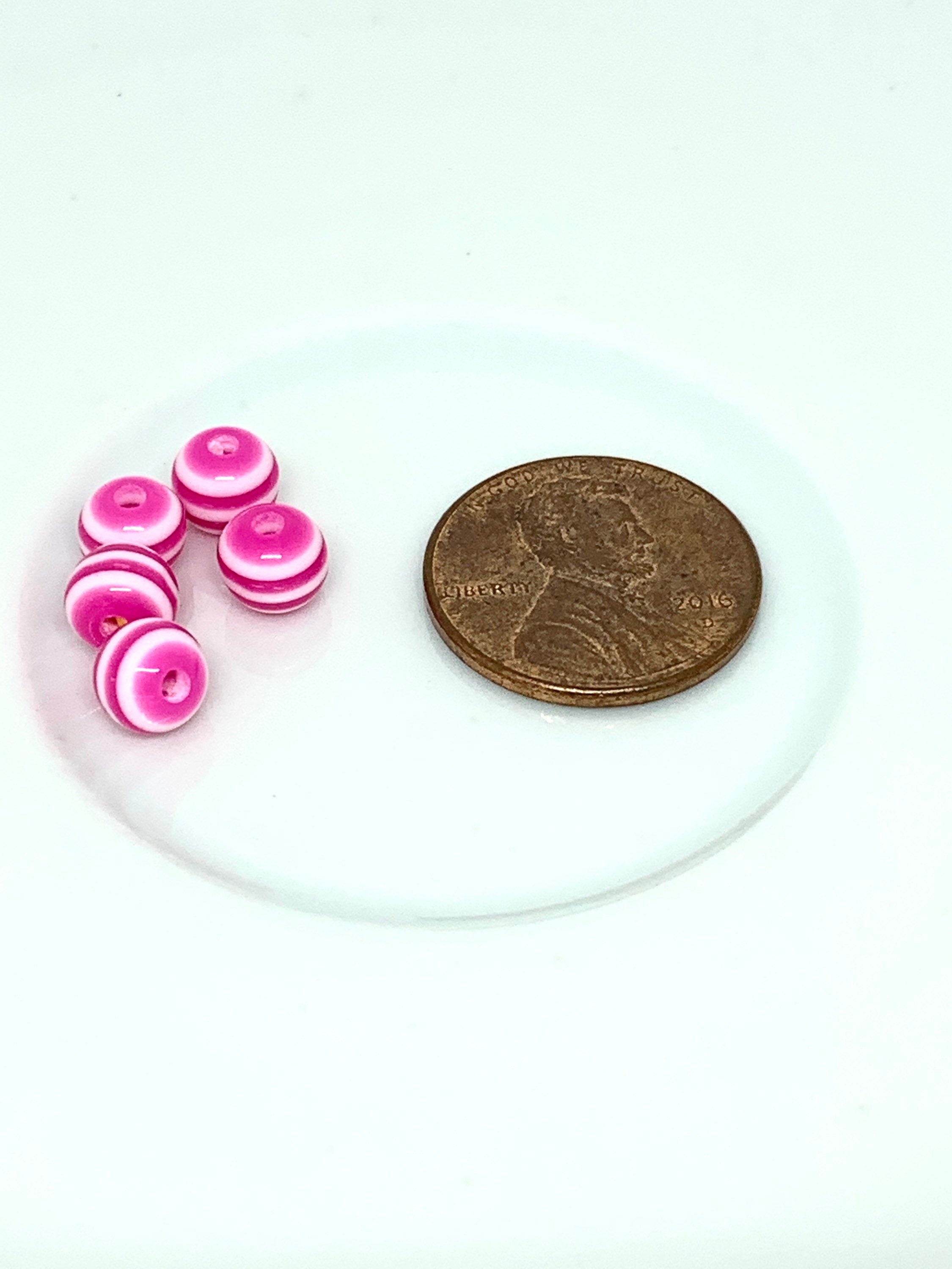 Magenta Pink Striped Beads, Round Beads, Mask Beads, DIY Jewelry, 50 pc set