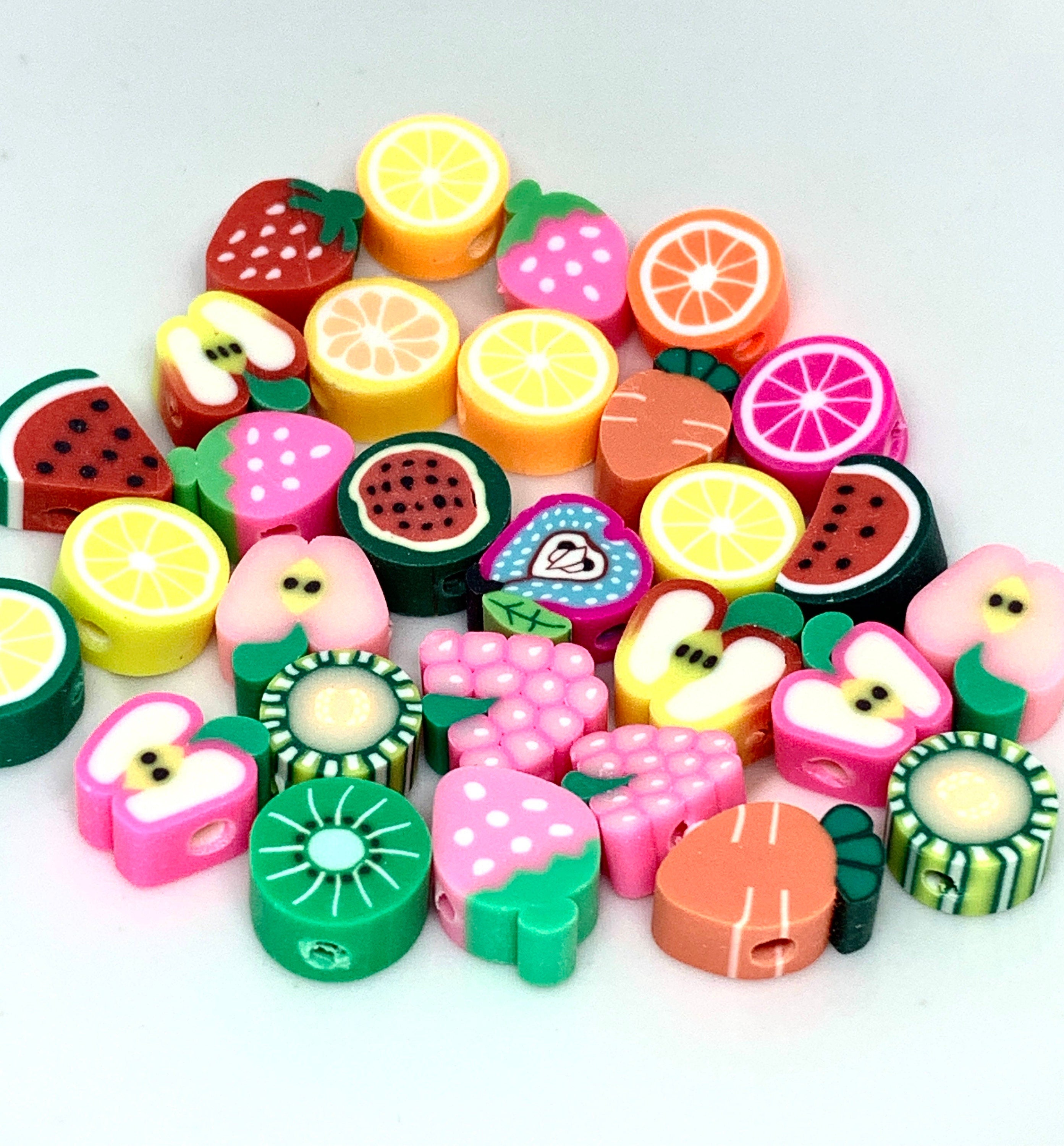 Fruit Beads for Bracelets, Polymer Clay Beads, Cute Beads, Fruit Beads Necklace, DIY Beads Kit, 10mm Beads
