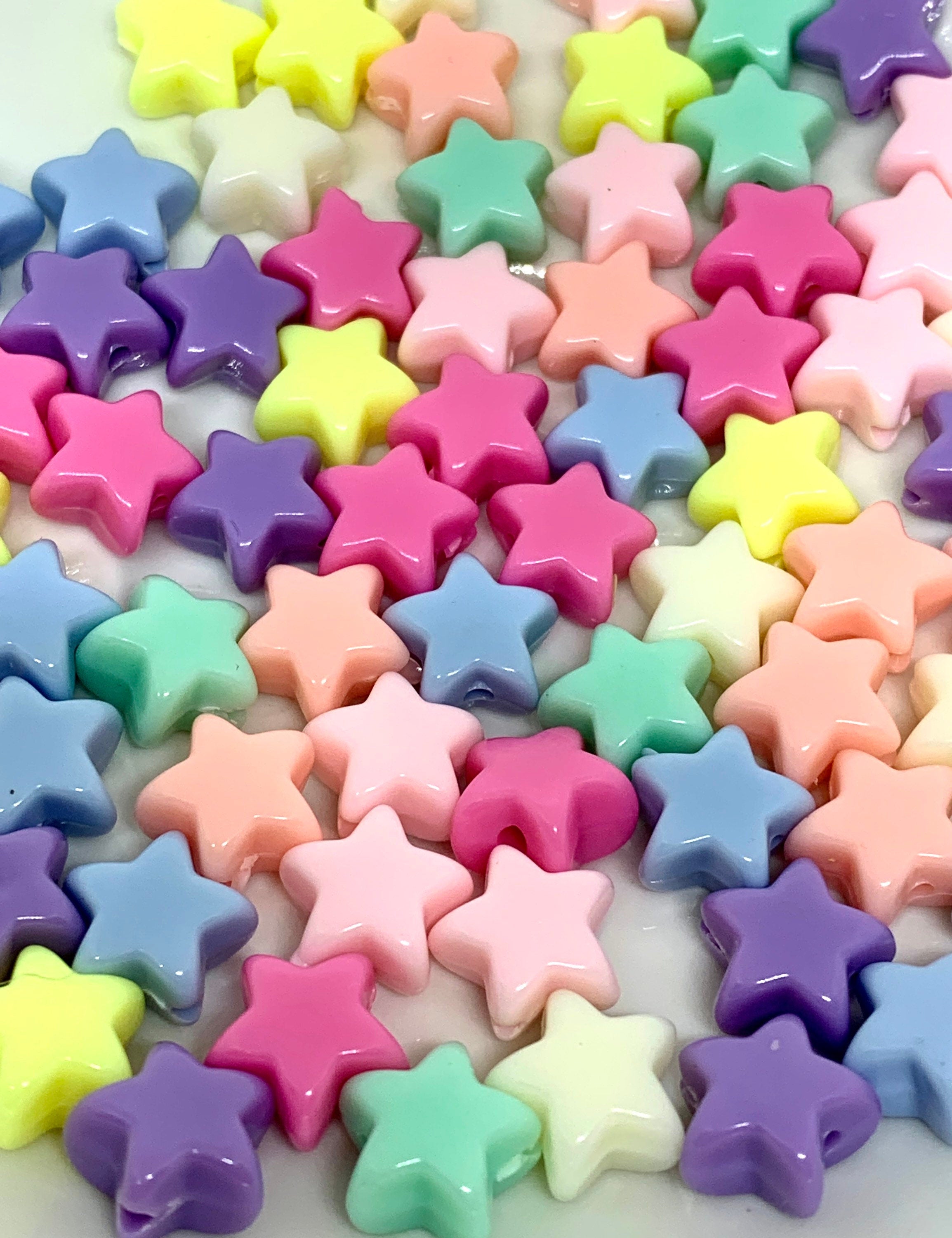 Pastel Puffy Star Beads, Pastel beads, star beads, Pastel Beads, Star Charm, Celestial Beads
