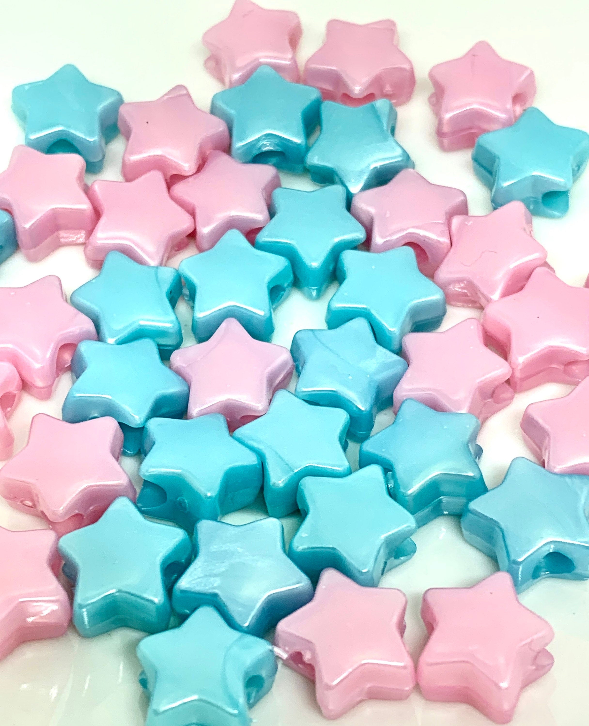 Pastel Stars Cotton Candy Mix, Baby Pink and Blue Star Beads, Kandi Beads, Star beads, Spacer Beads, Pastel Mix DIY