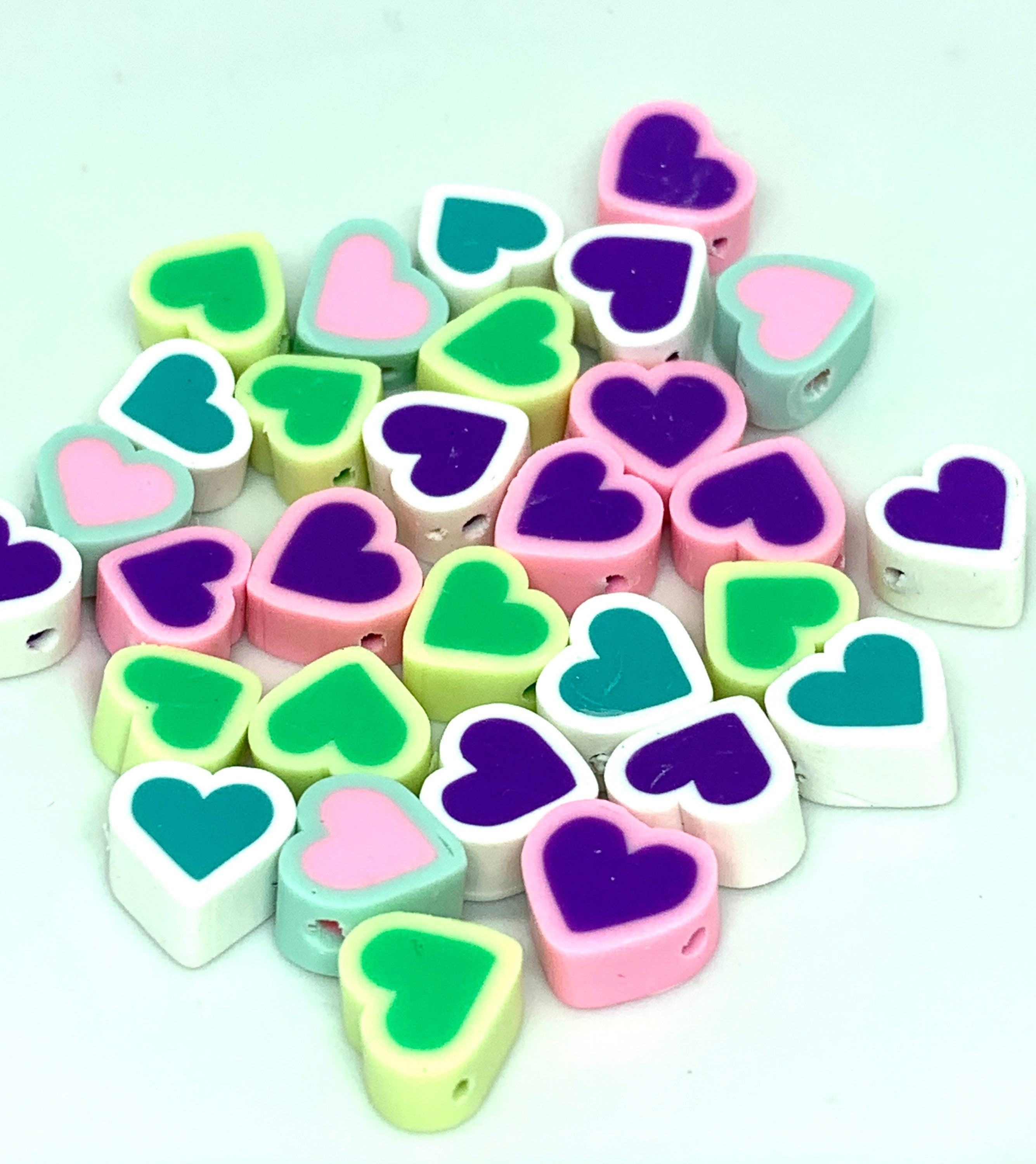 Mixed Color Polymer Clay Heart Beads, DIY Jewelry Beads, Cute Beads