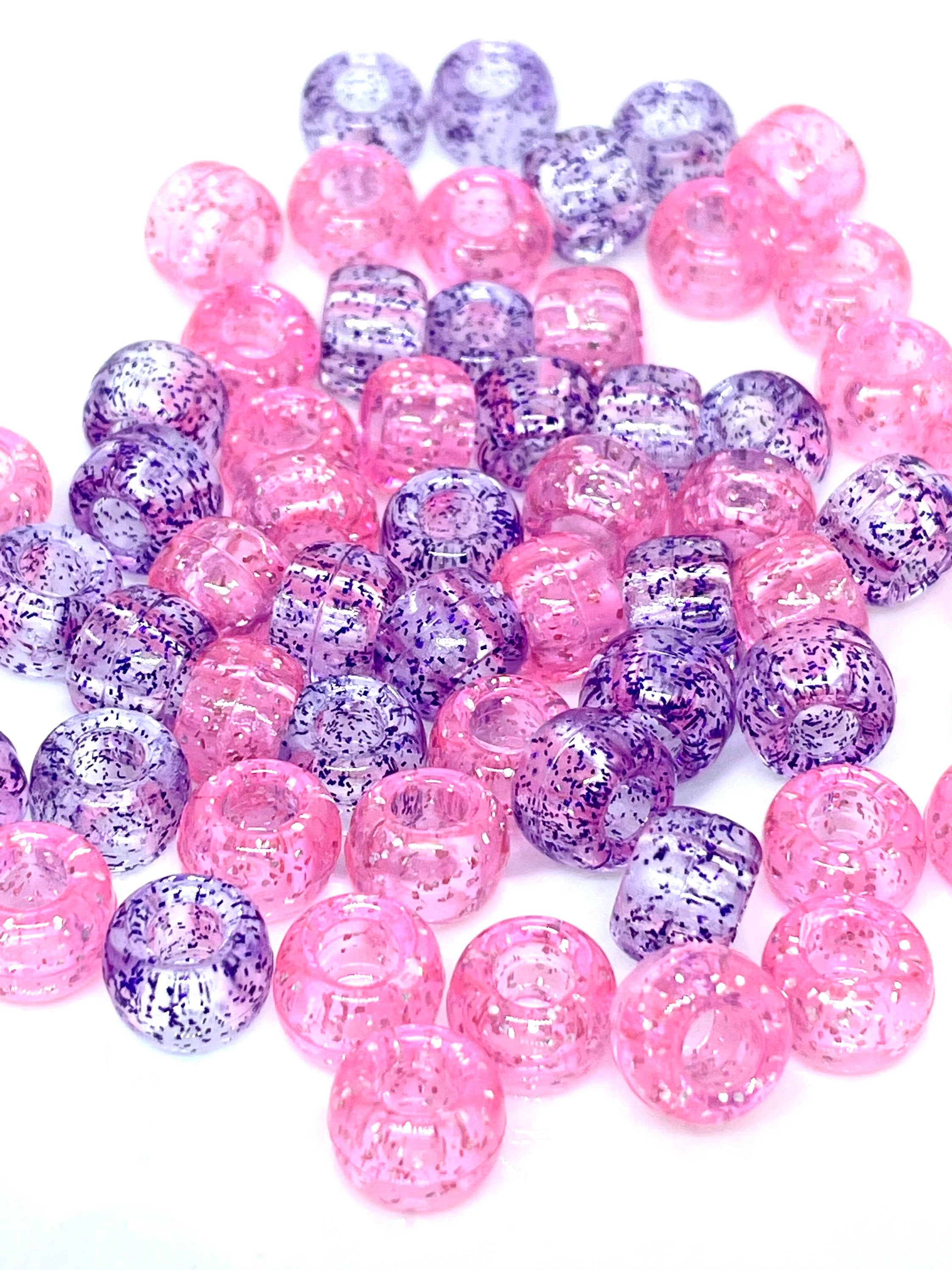 Cutie Mix Pink and Purple Glitter Beads, Pony Beads, Kawaii Supplies, Cute Beads, Kandi Beads