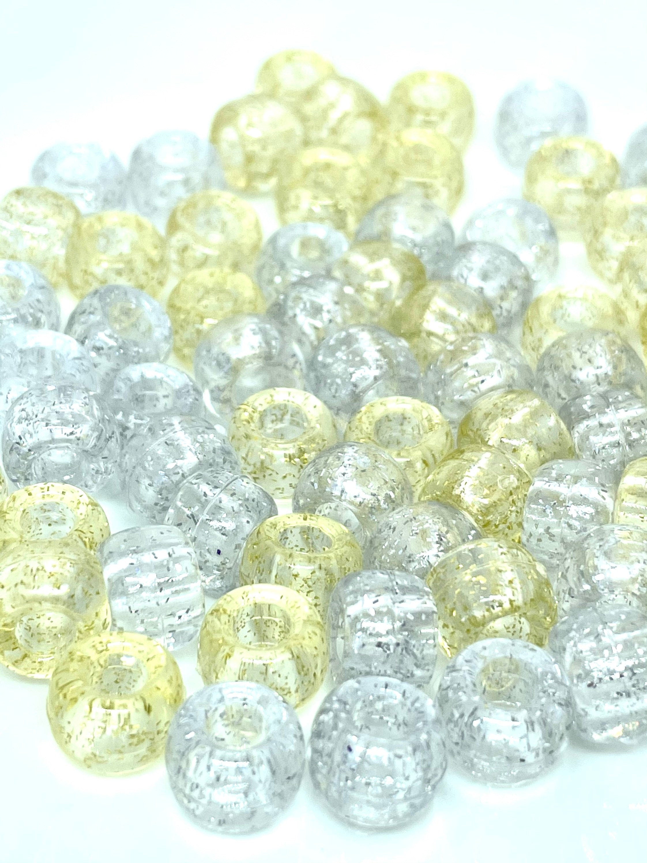Champagne Celebration Mix: Gold and Silver Glitter Beads, Pony Beads, Kawaii Supplies, Cute Beads, Kandi Beads