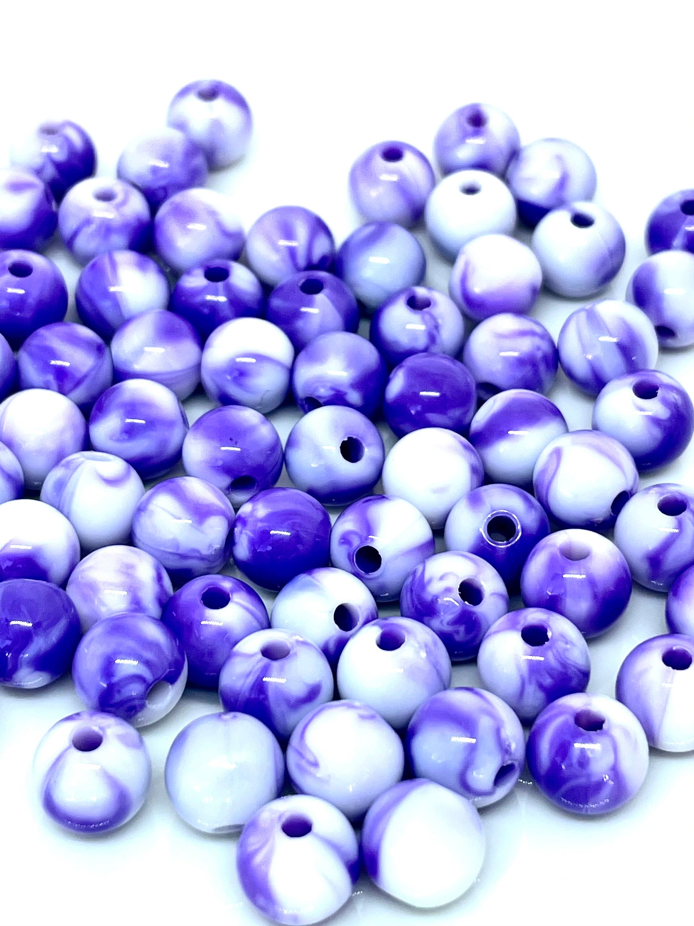 Purple Marble Swirl Beads, Round Spacer Beads, Kawaii Beads, Cute Beads, Kawaii Supplies