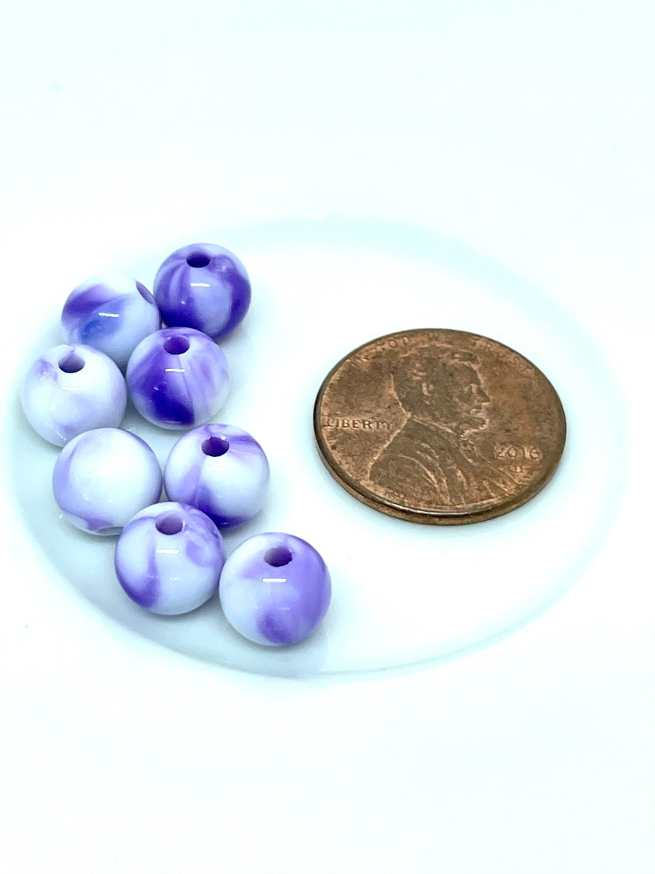 Purple Marble Swirl Beads, Round Spacer Beads, Kawaii Beads, Cute Beads, Kawaii Supplies