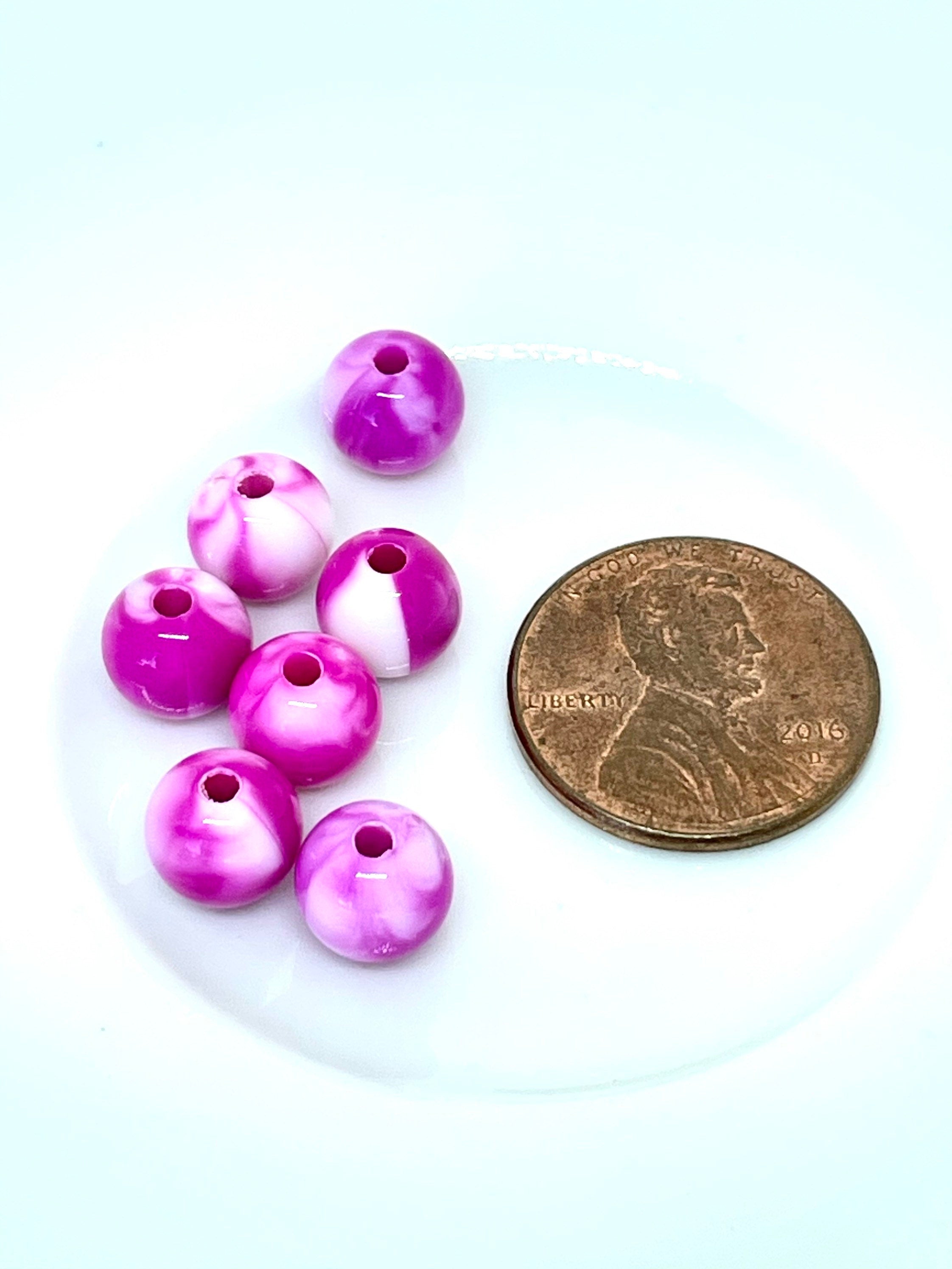 Magenta Pink Marble Swirl Beads, Round Spacer Beads, Kawaii Beads, Cute Beads, Kawaii Supplies