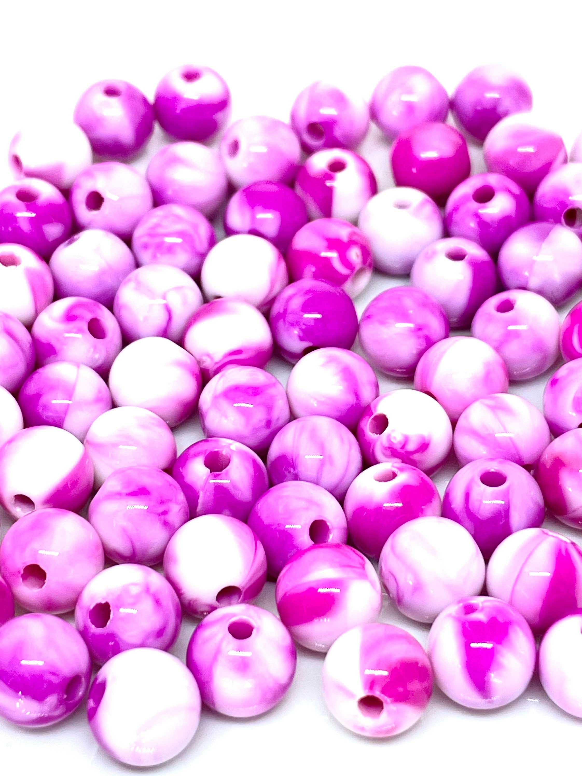 Magenta Pink Marble Swirl Beads, Round Spacer Beads, Kawaii Beads, Cute Beads, Kawaii Supplies