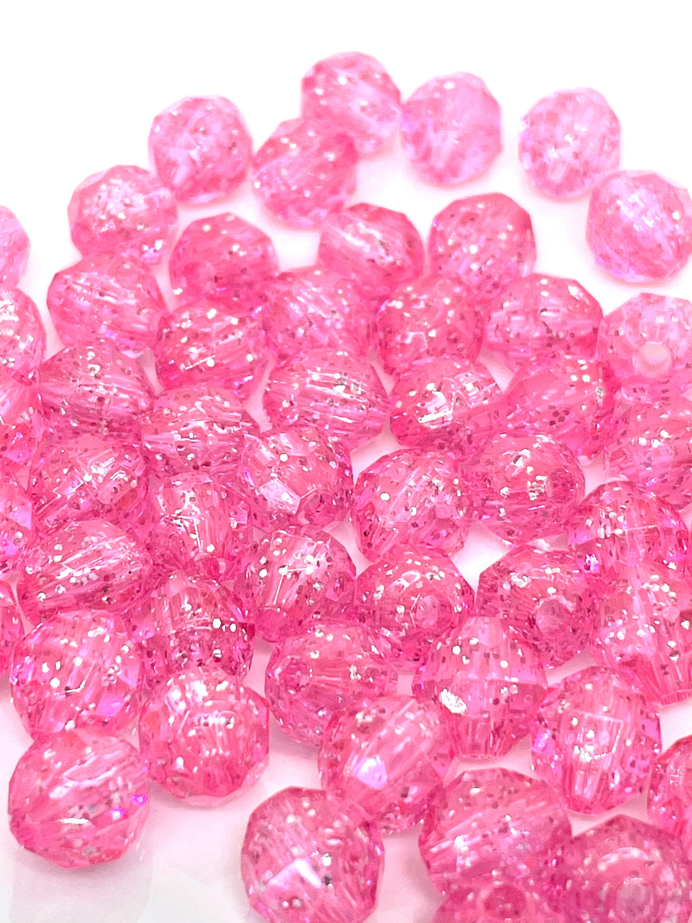 Pink Glitter Beads, Pink Faceted Beads, Sparkle Beads, Kawaii Supplies, Kawaii Beads, Cute Beads