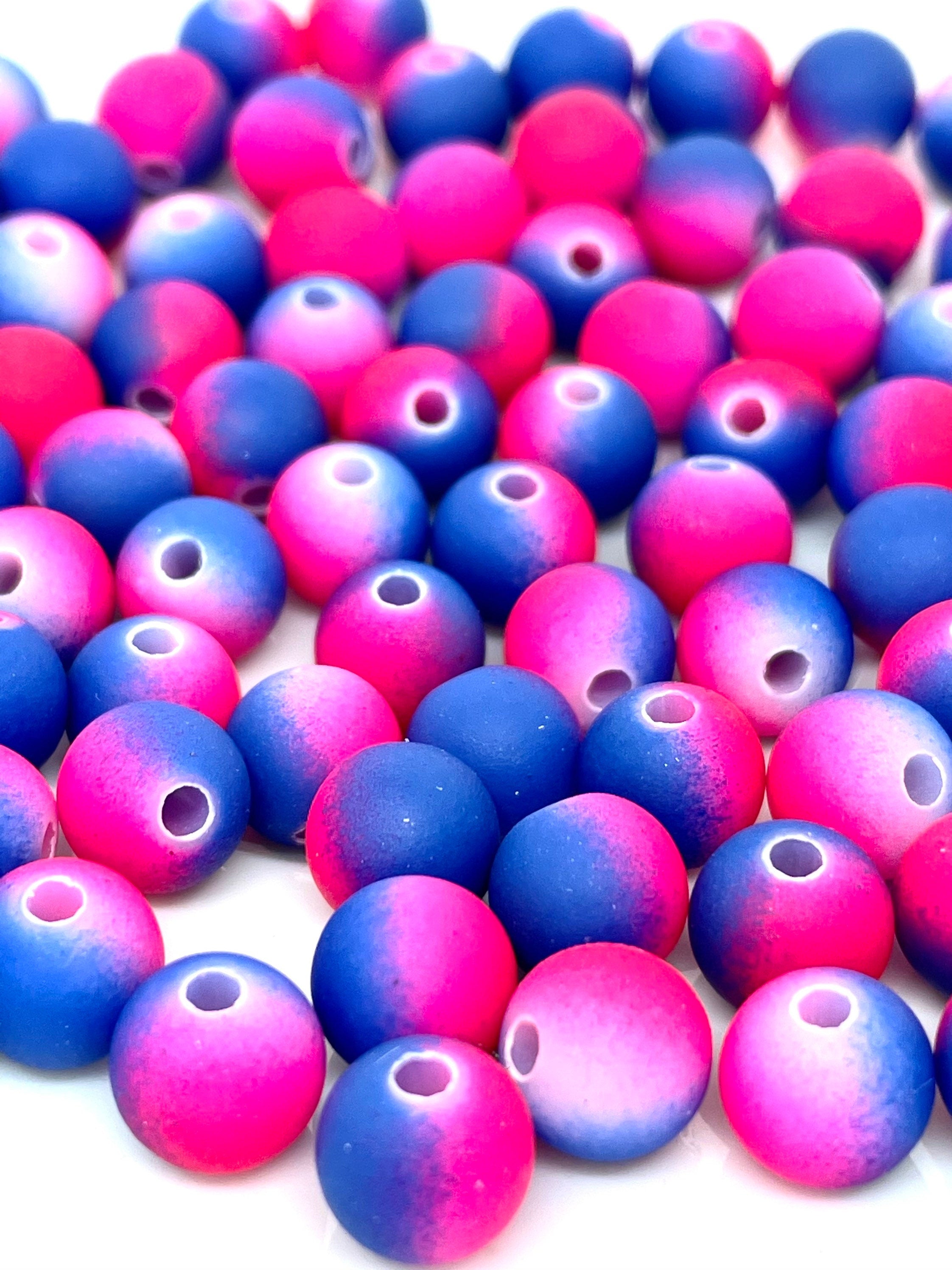 Neon Pink and Blue Beads, Rubberized Beads, Neon Beads, DIY Supplies, Kawaii Supplies, Cute Beads, Kawaii Beads
