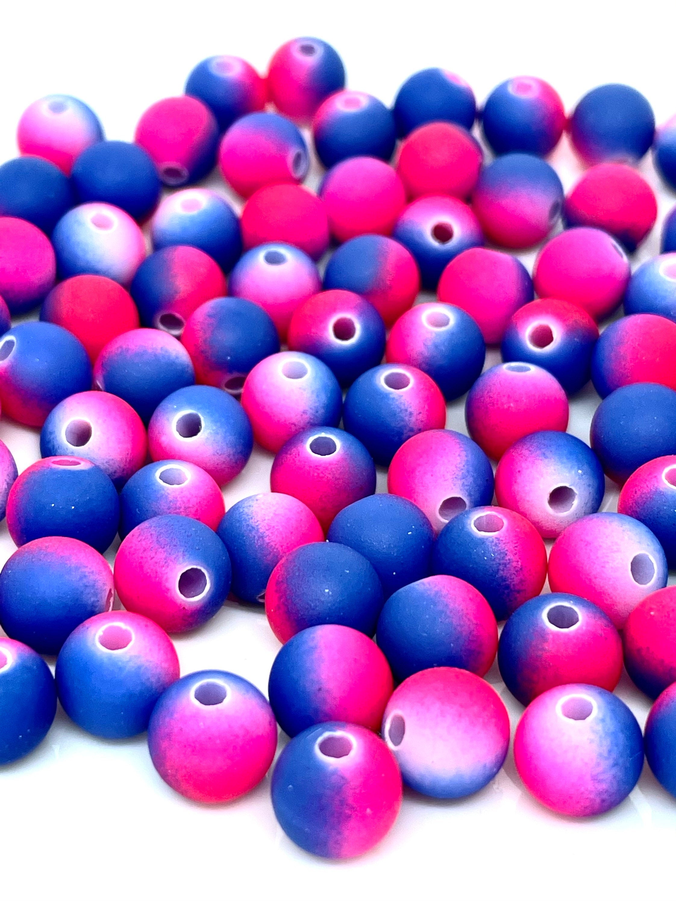 Neon Pink and Blue Beads, Rubberized Beads, Neon Beads, DIY Supplies, Kawaii Supplies, Cute Beads, Kawaii Beads