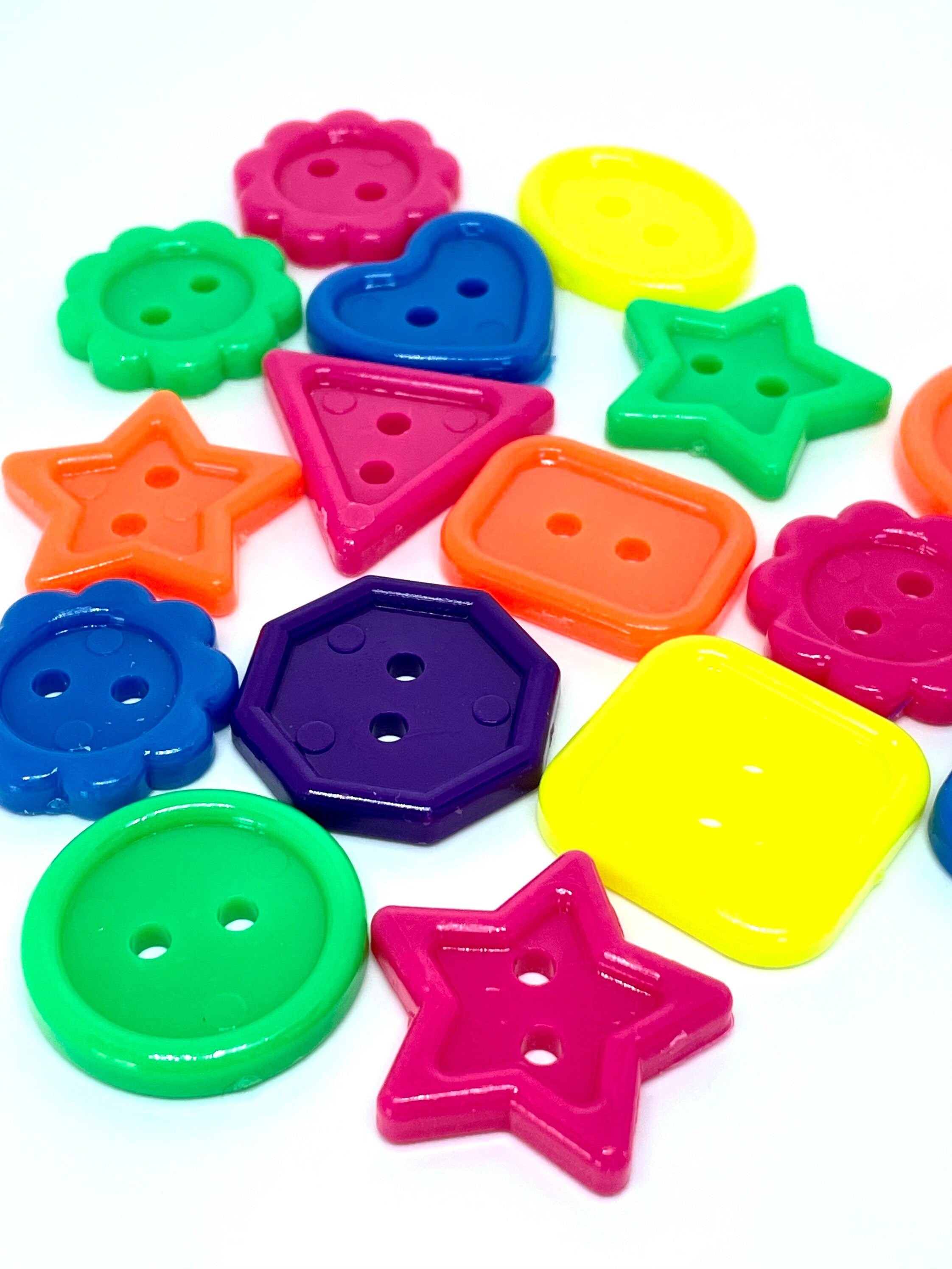 Cute Neon Buttons, Heart, Triangle, Stars, DIY Supplies, Kawaii Supplies, Cute Supplies