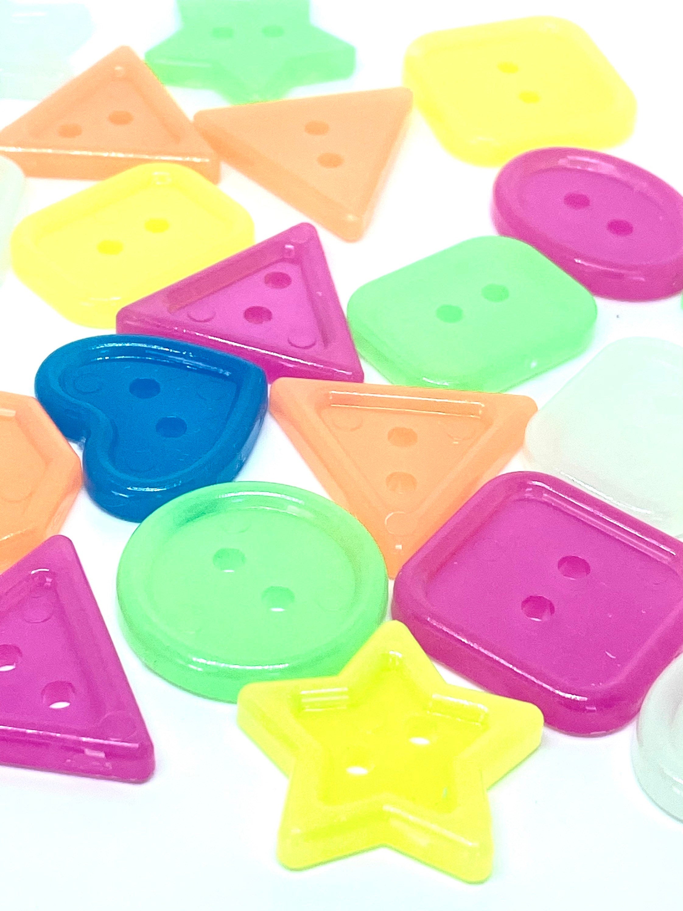 Translucent Neon Buttons, Heart, Triangle, Stars, DIY Supplies, Kawaii Supplies, Cute Supplies