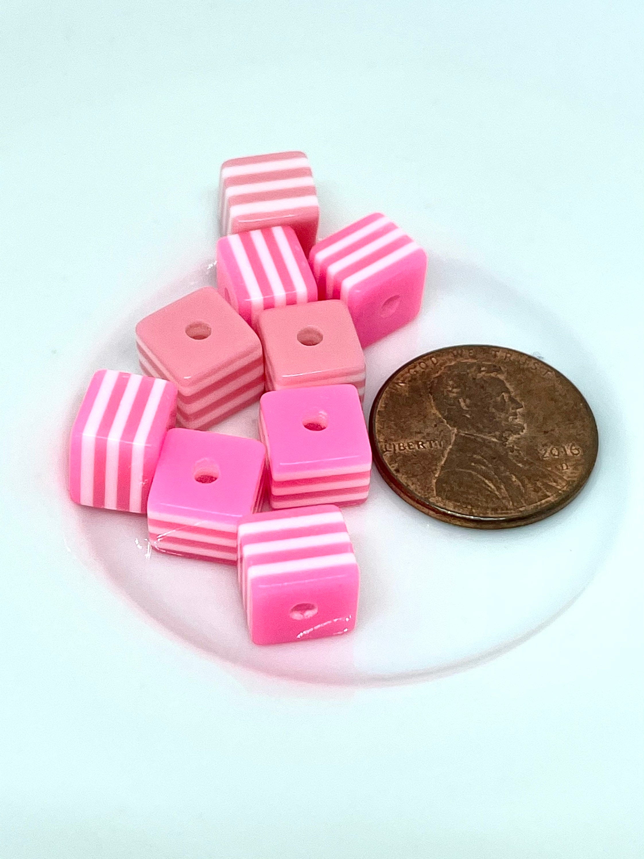 Pink Square Striped Beads, Candy Beads, Cute Beads, Kawaii Beads, Kawaii Supplies, DIY Beads, Layered Beads
